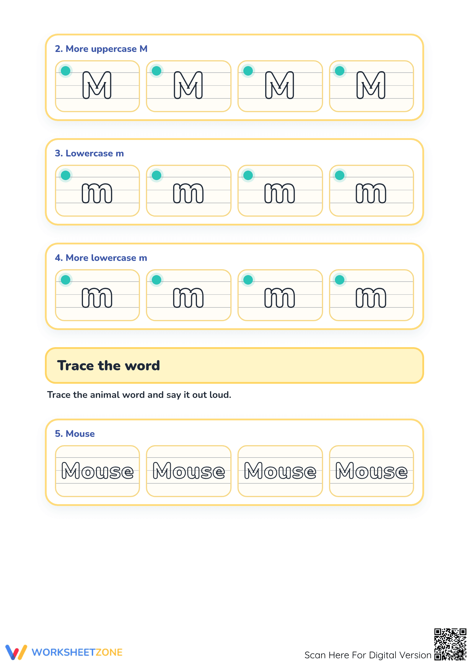 Alphabet Writing M — Printable Kindergarten ELA Worksheet - Page 2