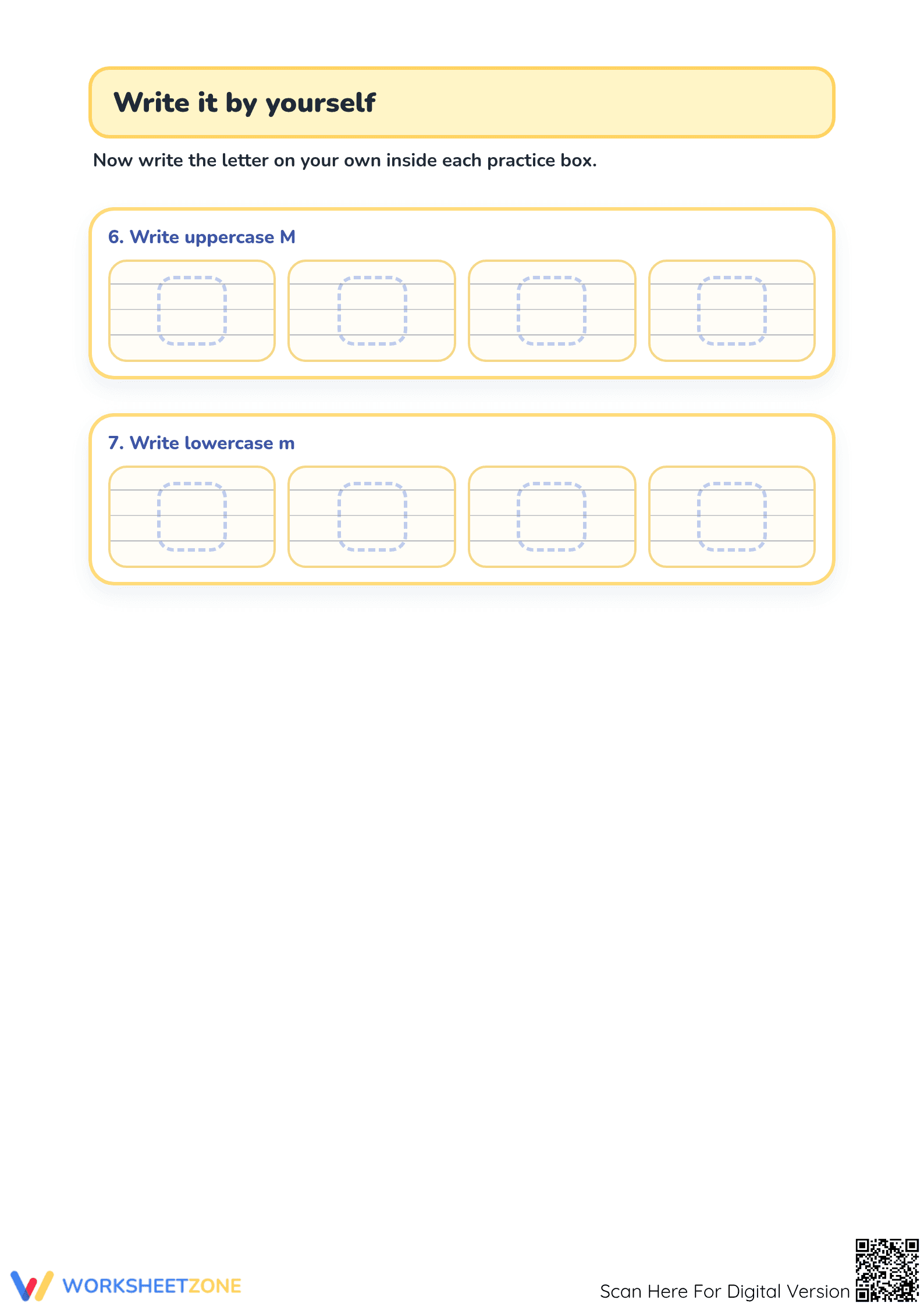 Alphabet Writing M — Printable Kindergarten ELA Worksheet - Page 3