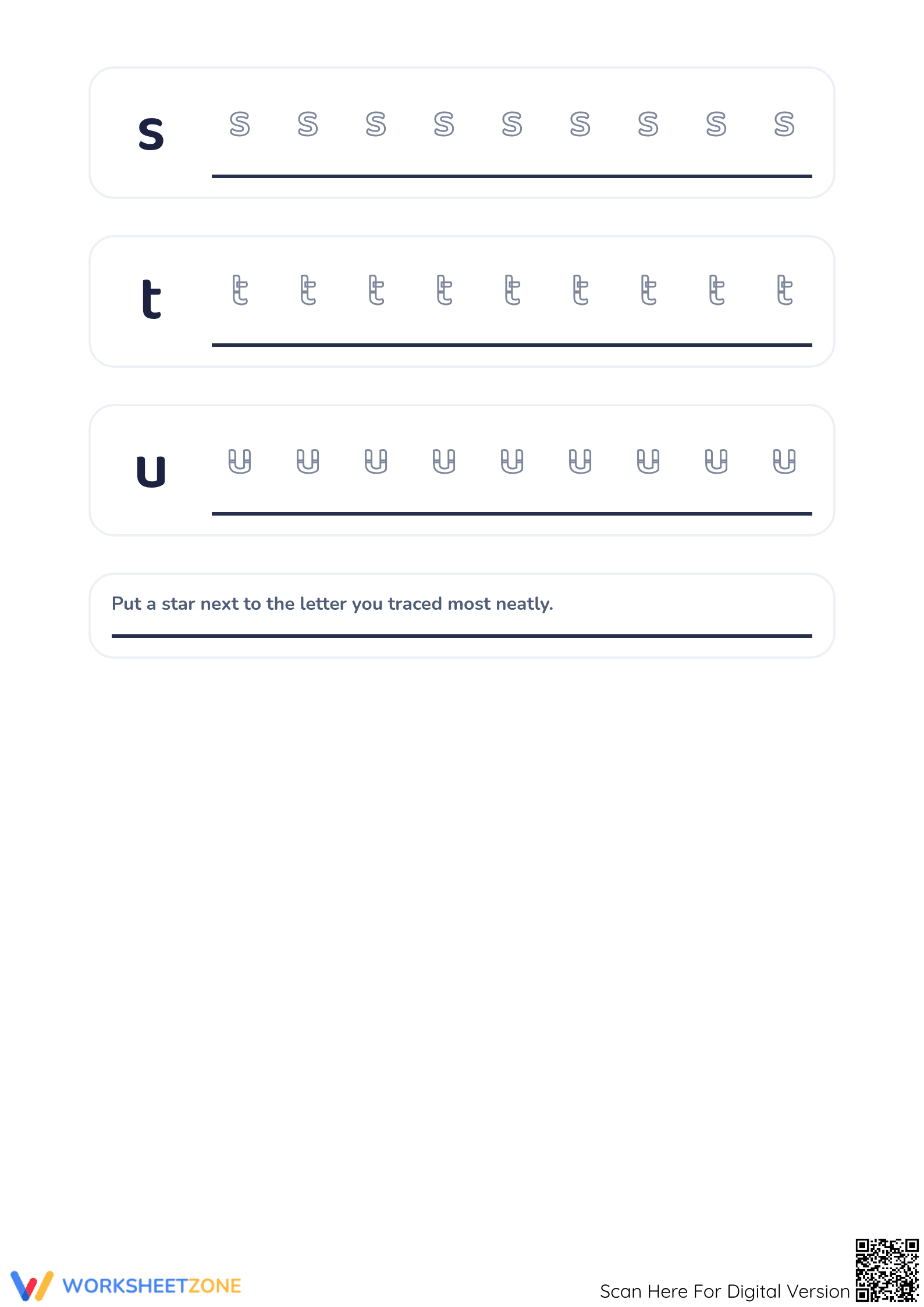 Printable Lowercase Letters o-u Tracing Worksheet | Grade K - Page 2