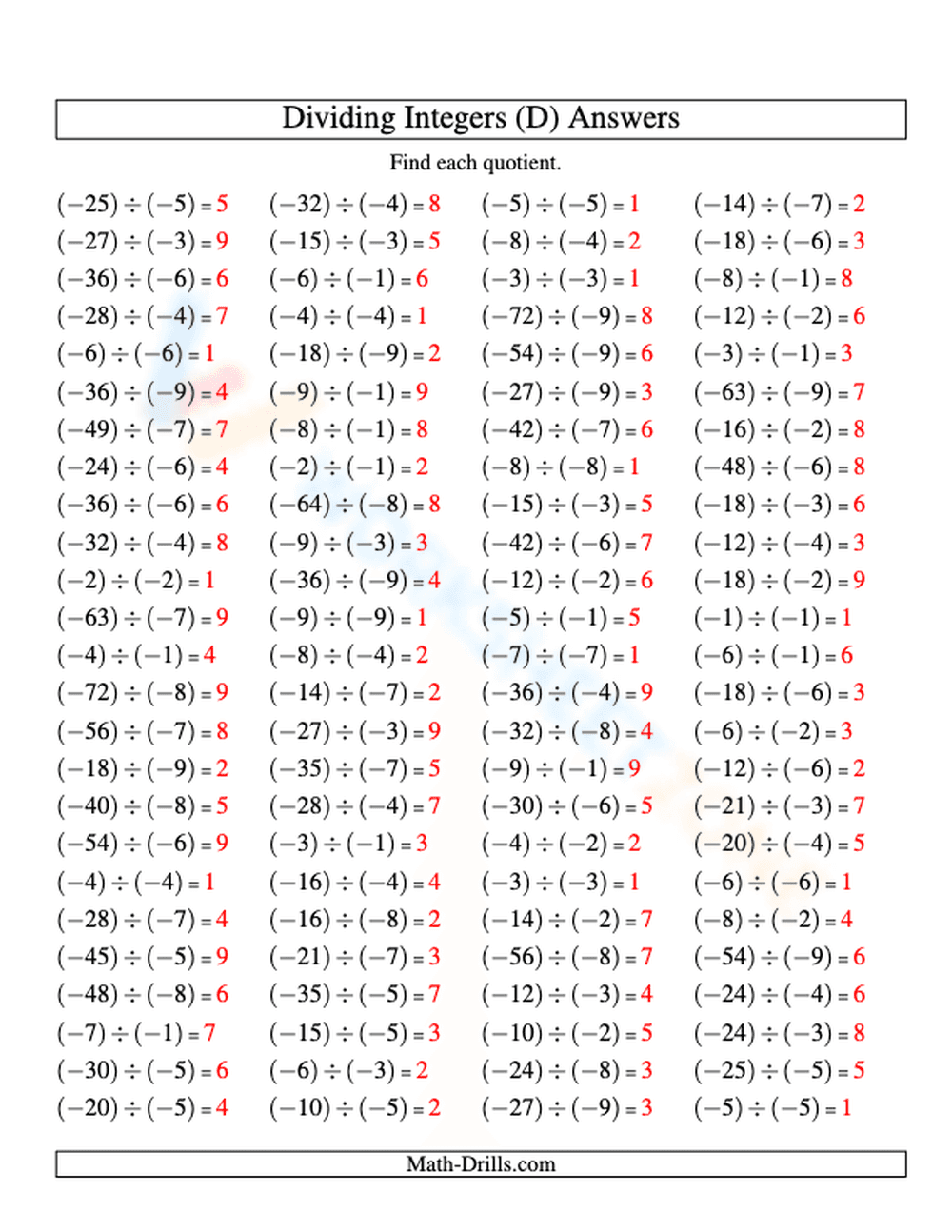 Dividing Integers: Enhance Skills with Practice - Page 2