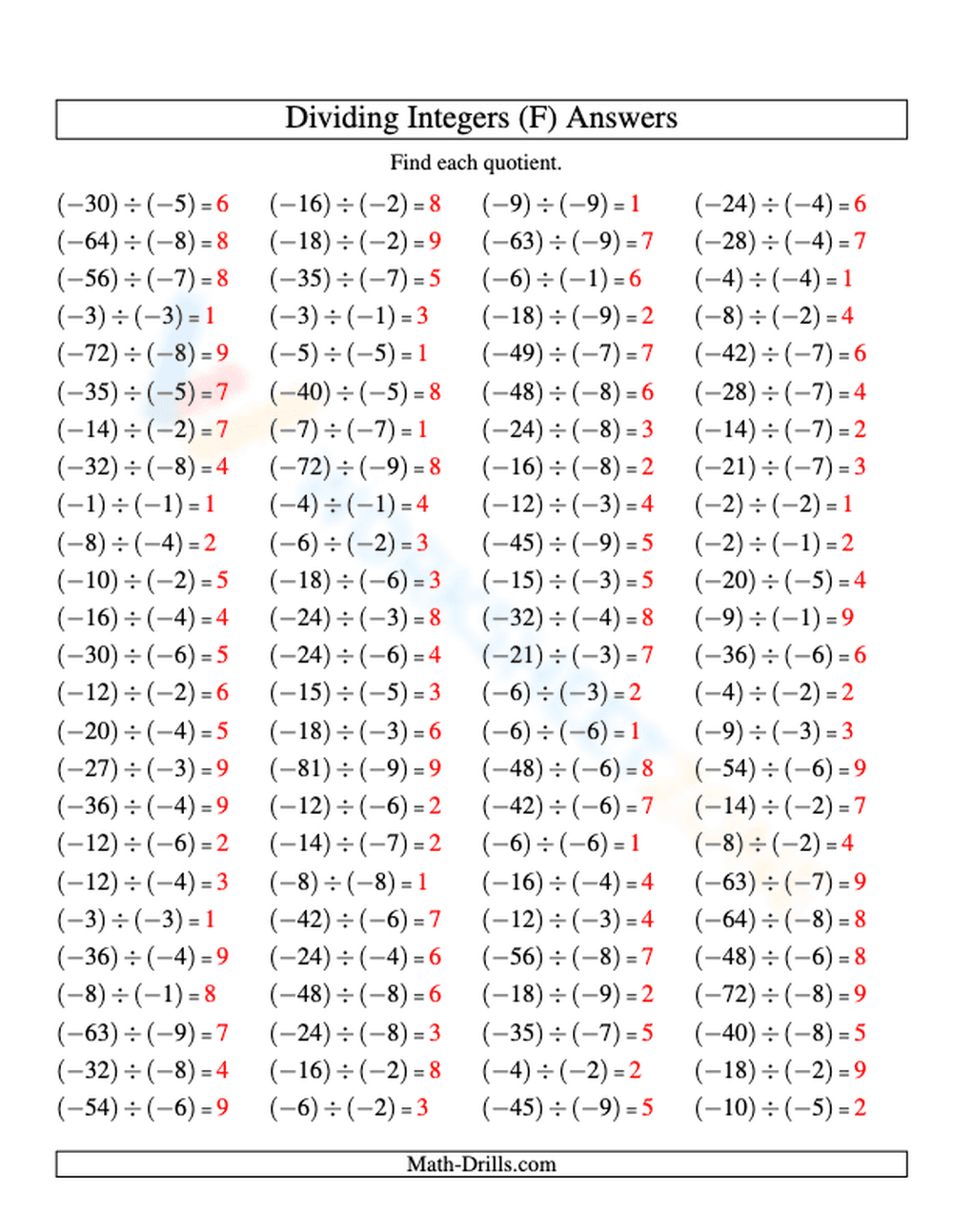 Dividing Integers Practice for Enhanced Skills - Page 2