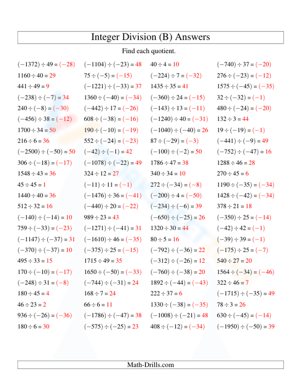 Practice: Dividing Integers - Page 2