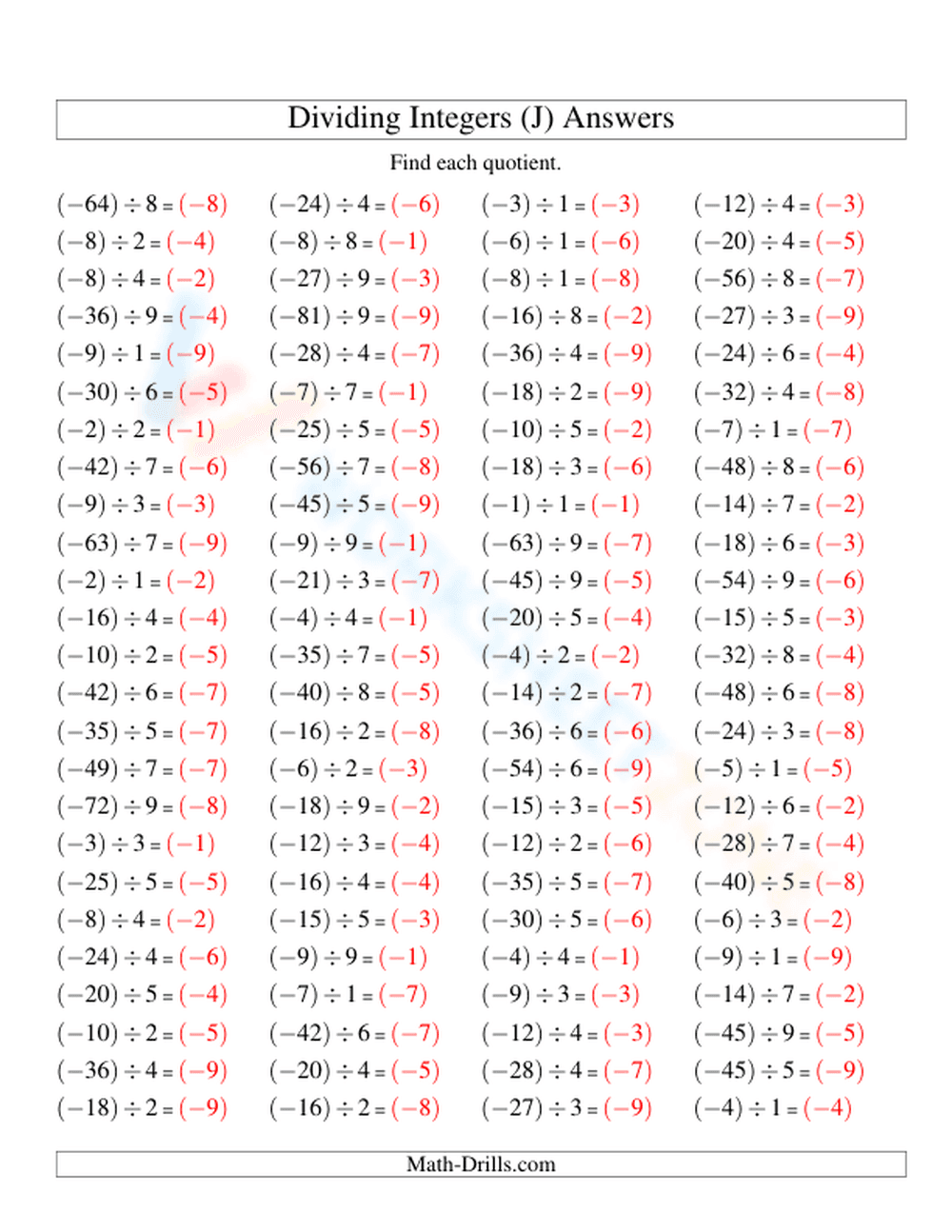 Dividing Integers: Enhancing Math Skills - Page 2