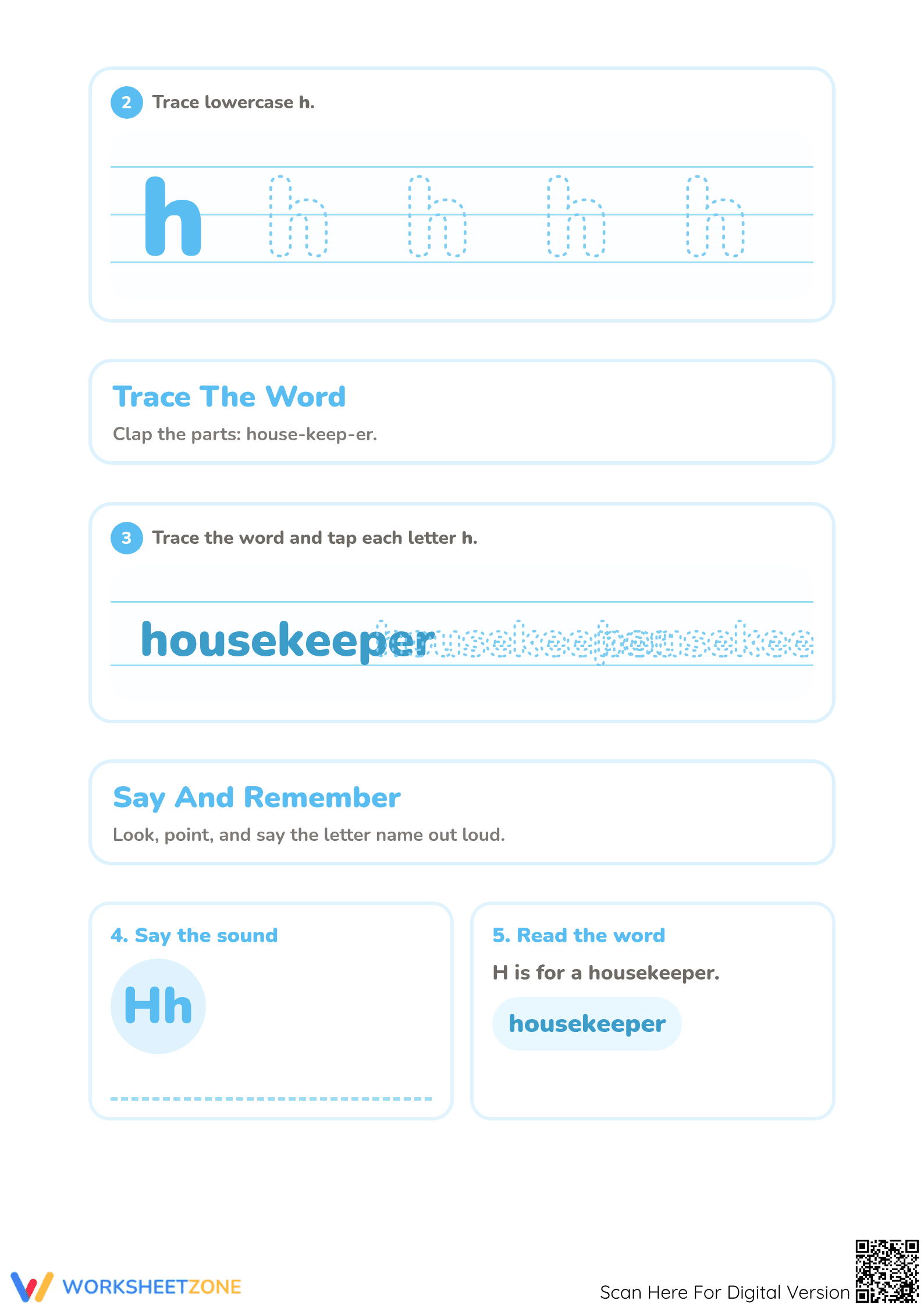 Printable Letter H Tracing Worksheet | Kindergarten ELA - Page 2