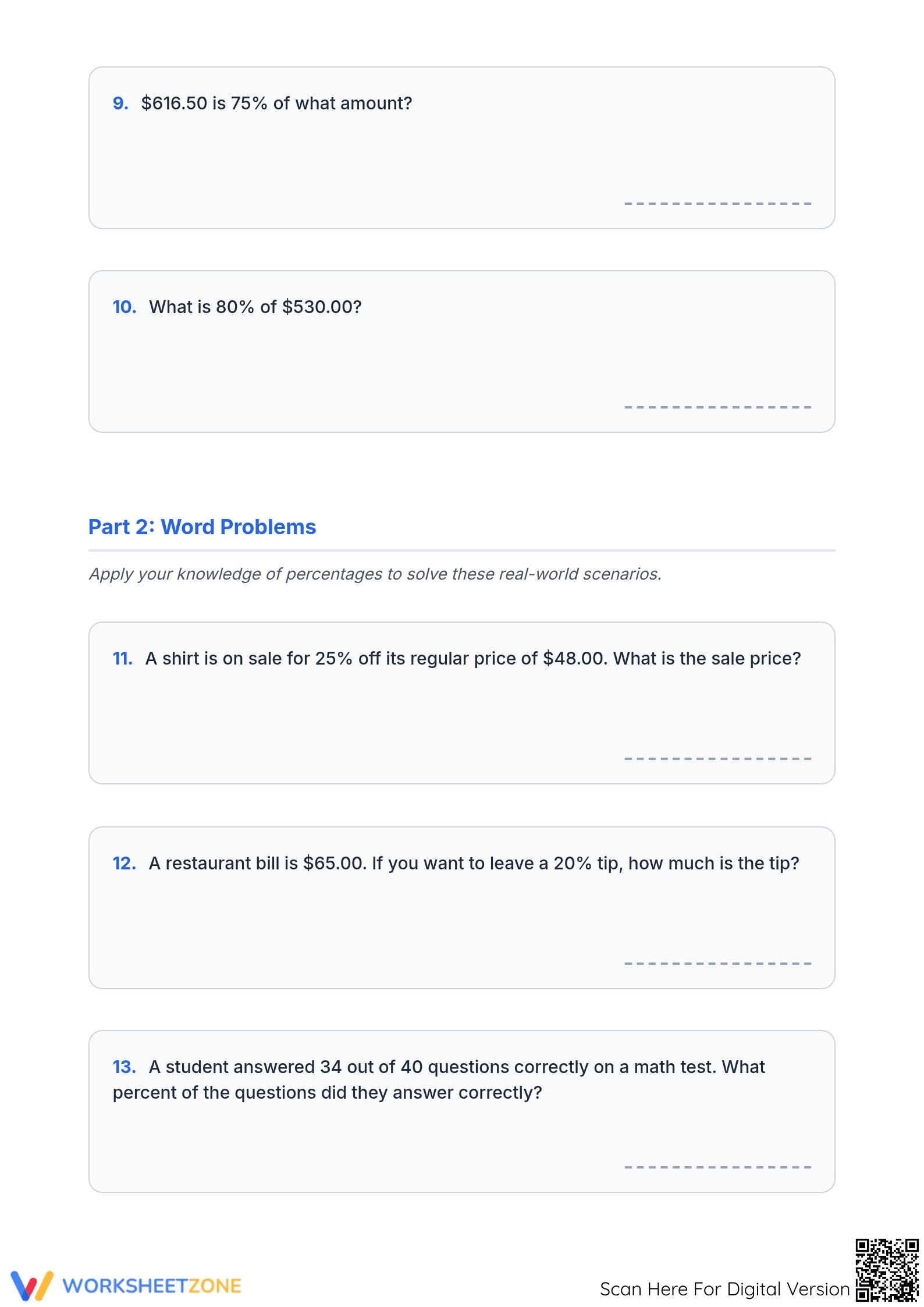 Printable Mixed Percent Calculations Worksheet | Grade 6-8 - Page 3