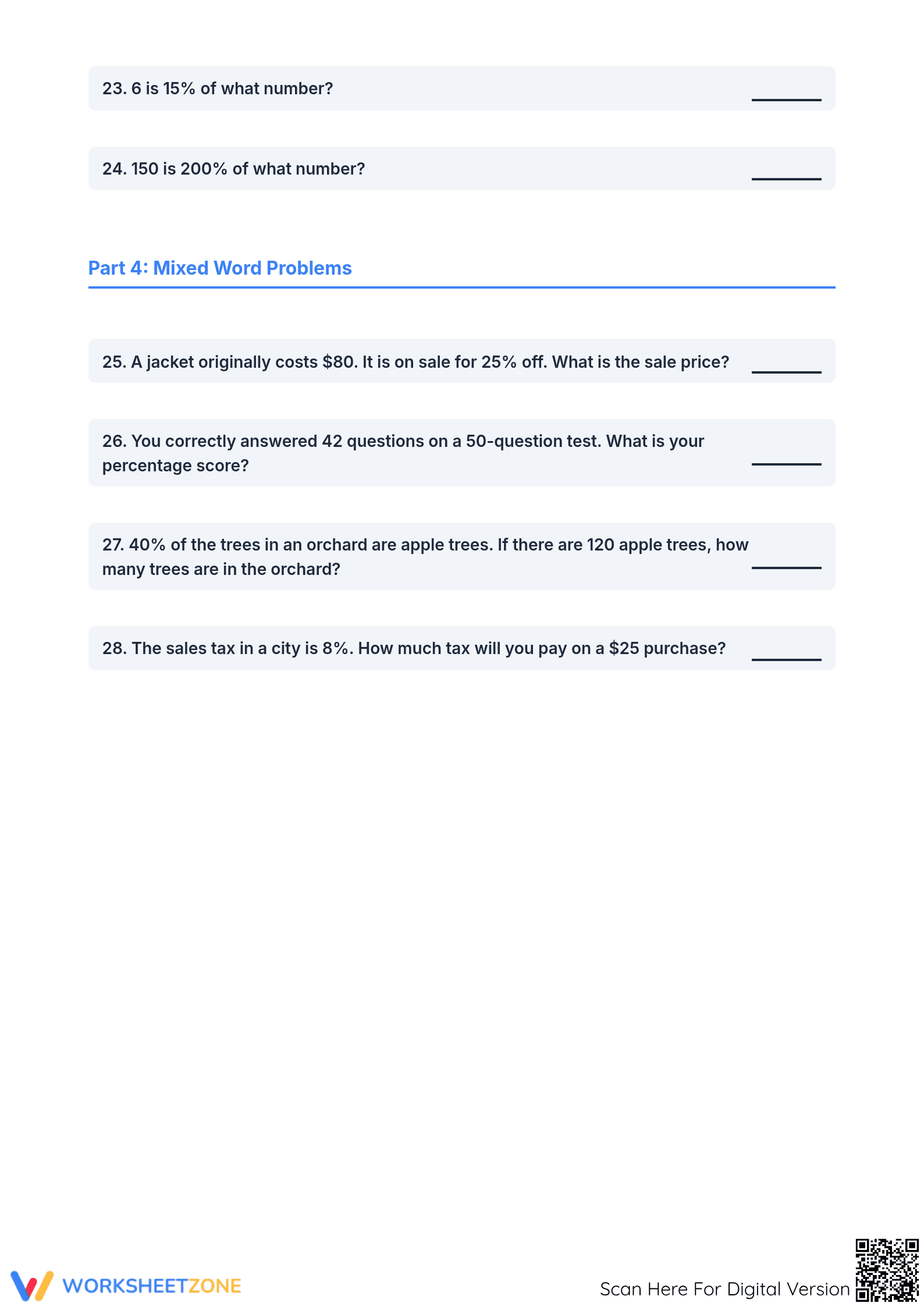 Essential Mixed Percent Calculations Worksheet | Grade 6-8 - Page 3