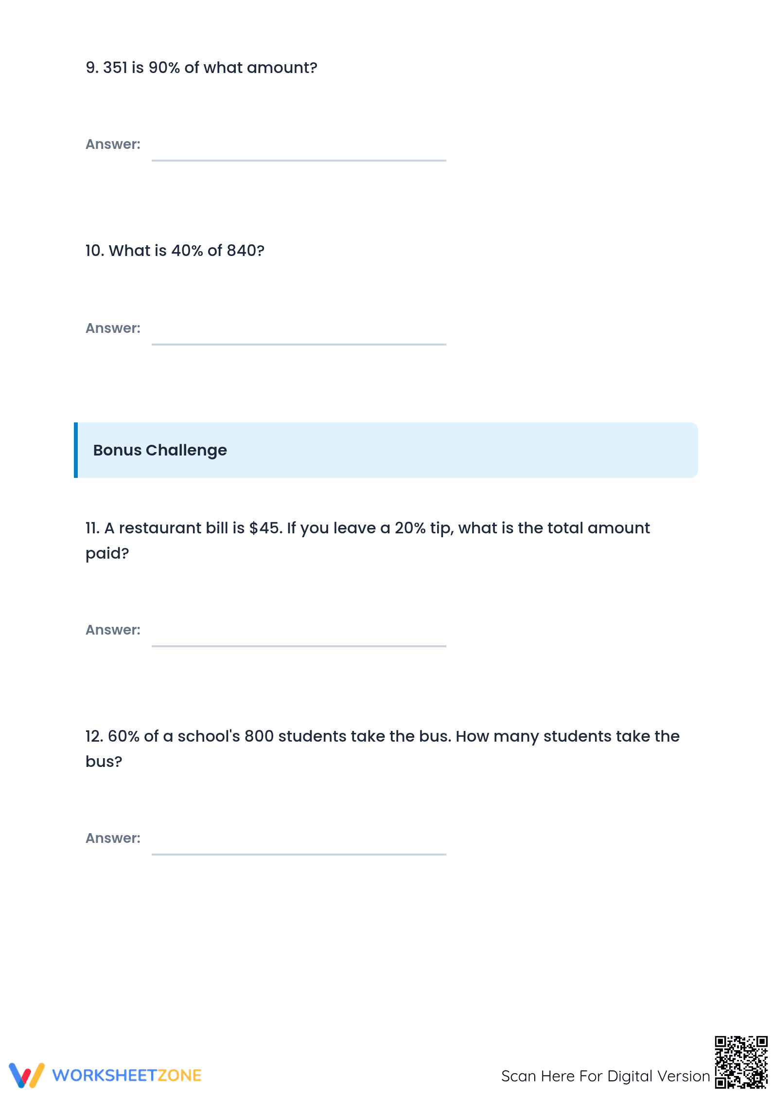 Printable Mixed Percent Calculations Worksheet | Grade 6-8 - Page 3
