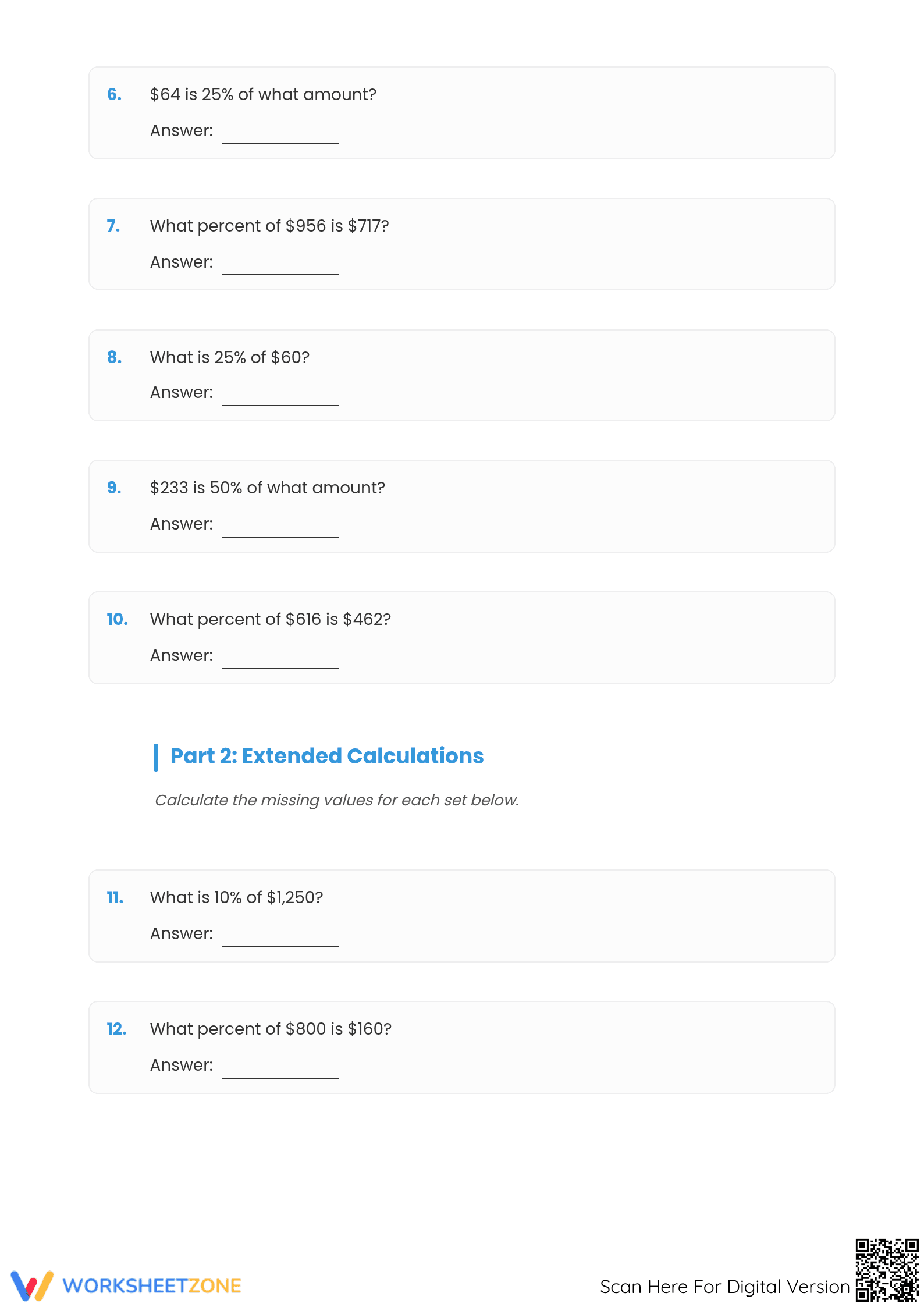 Essential Mixed Percent Calculations Worksheet | Grades 6-8 - Page 2
