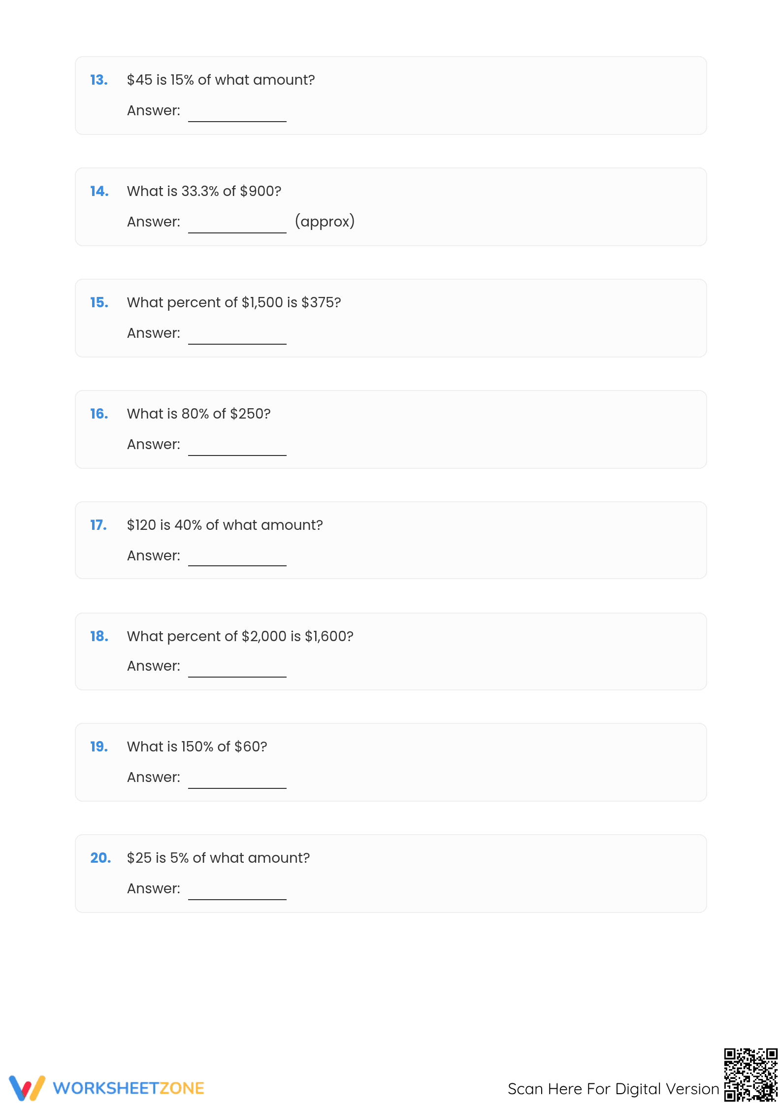Essential Mixed Percent Calculations Worksheet | Grades 6-8 - Page 3