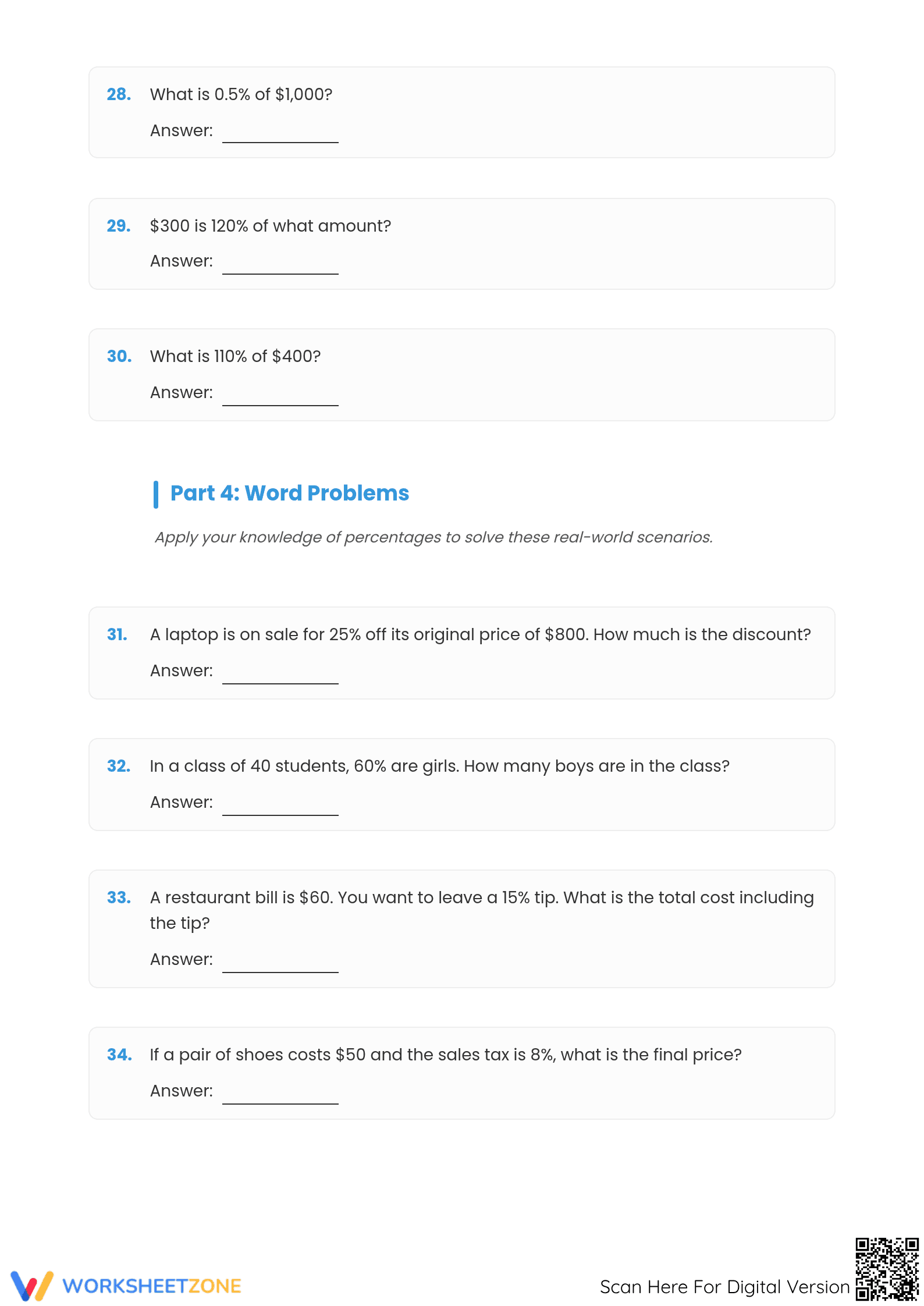 Essential Mixed Percent Calculations Worksheet | Grades 6-8 - Page 5