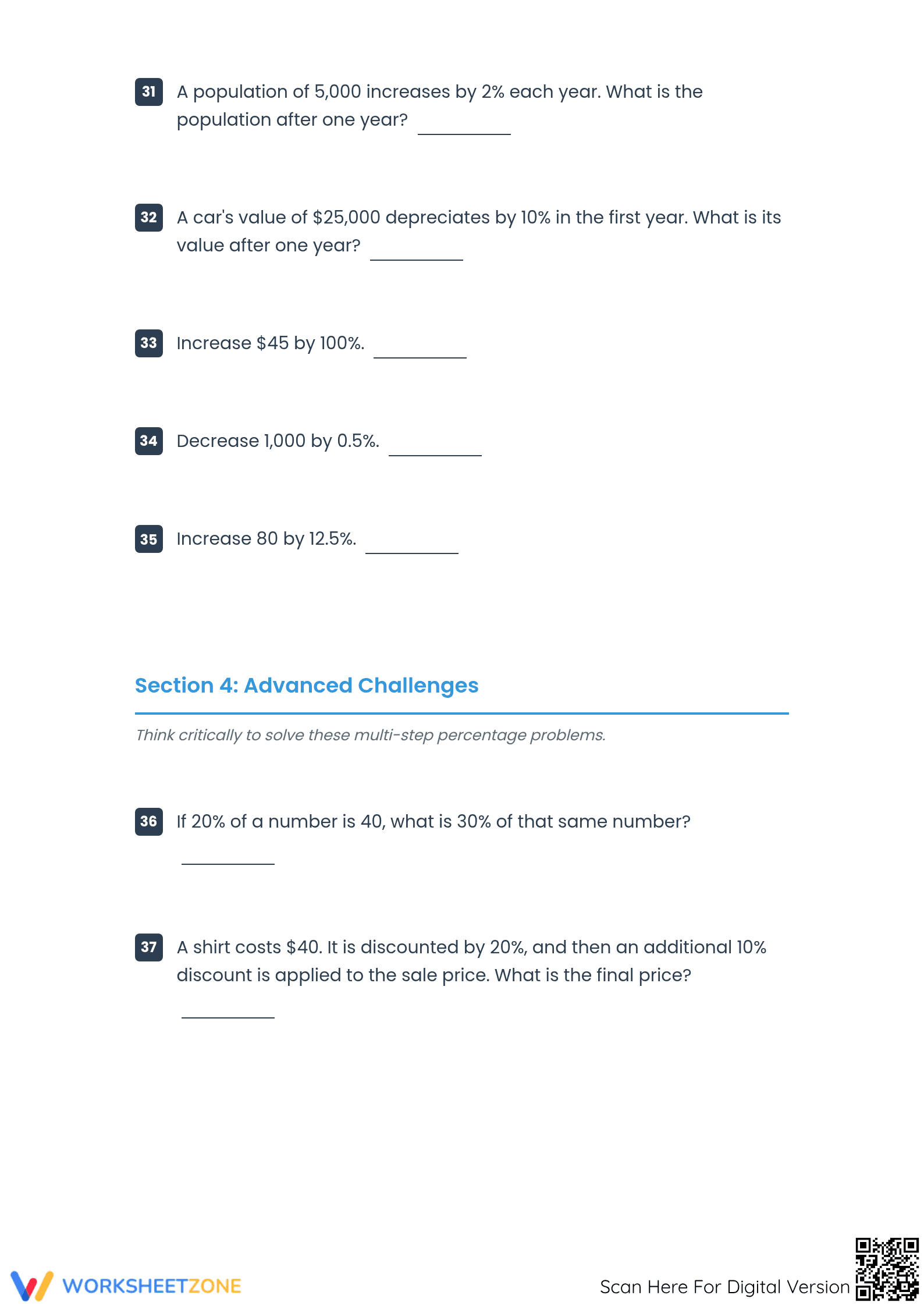 Essential Mixed Percent Calculations Worksheet | Grades 6-8 - Page 5