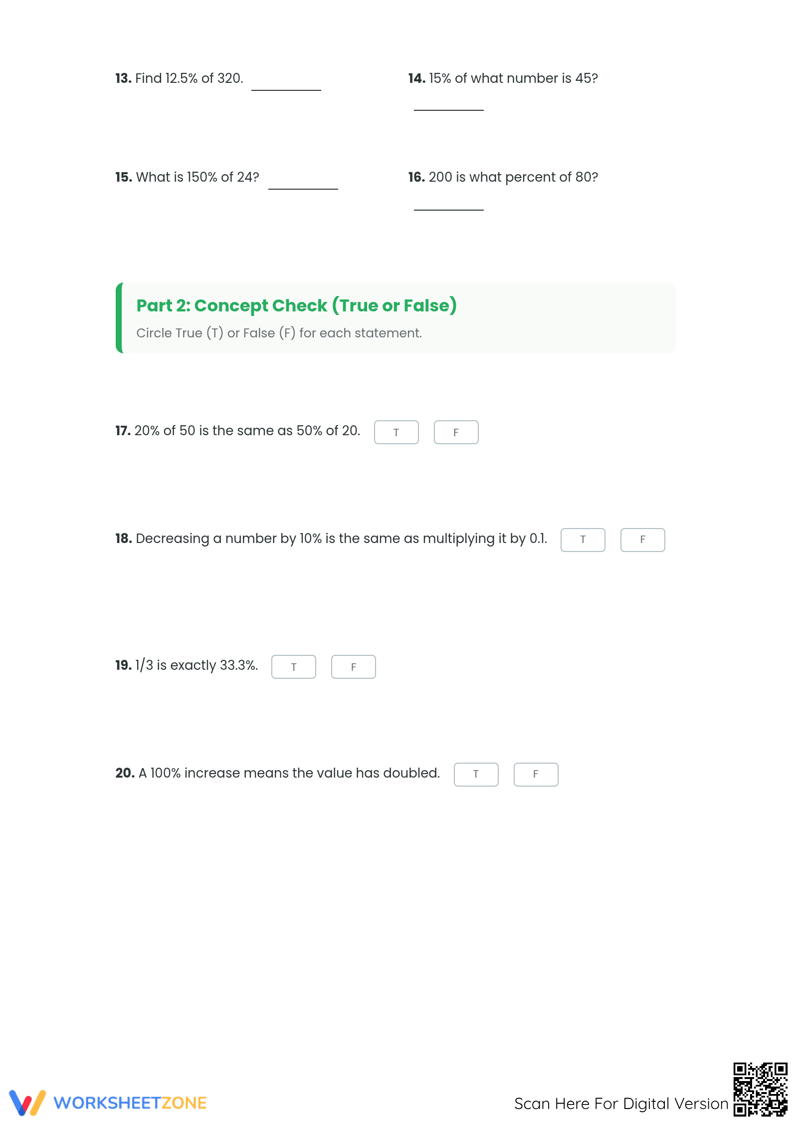 Printable Mixed Percent Calculations Worksheet | Grades 5-8 - Page 2