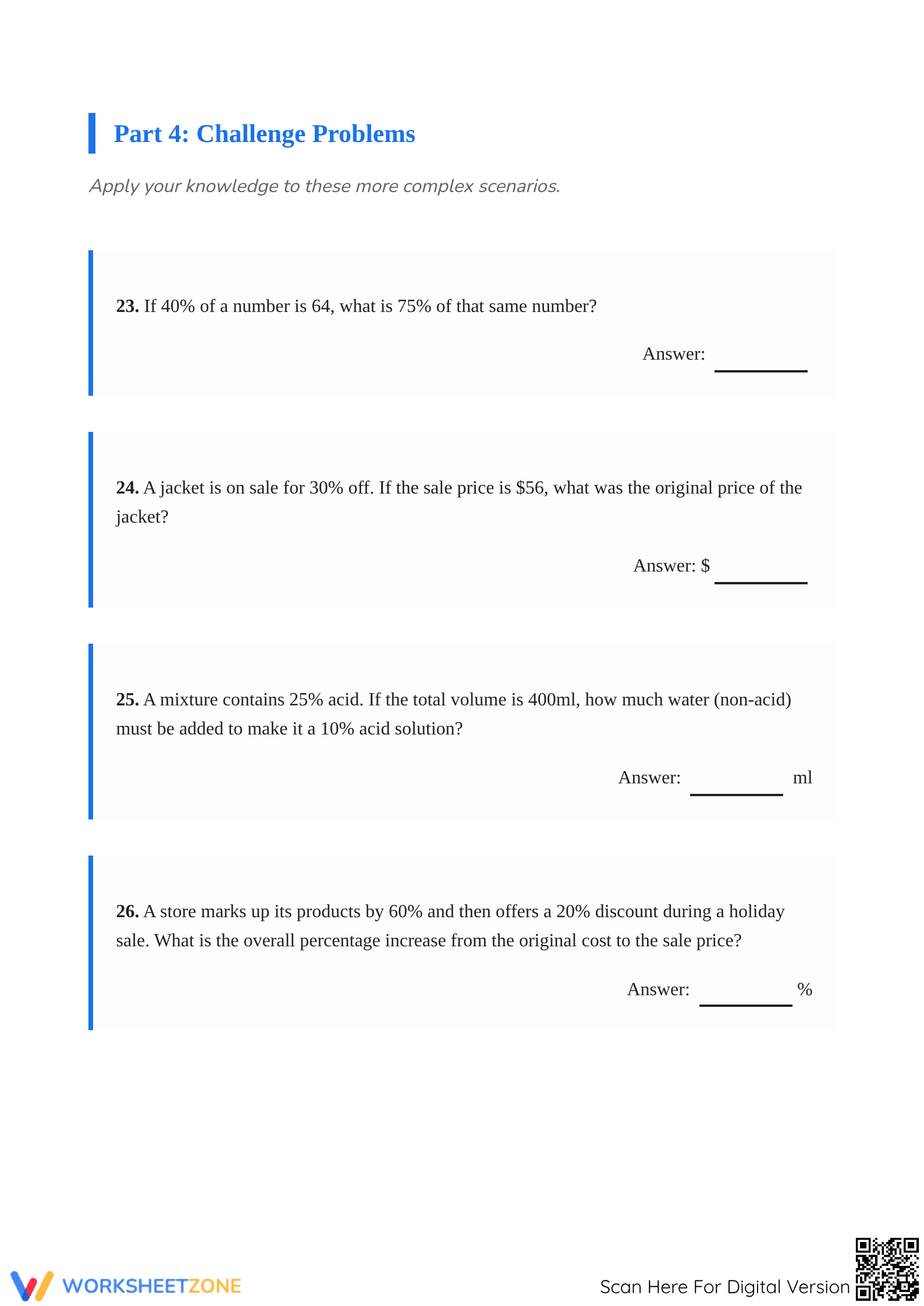 Essential Percent Calculations Worksheet | Grades 5-8 Math - Page 5