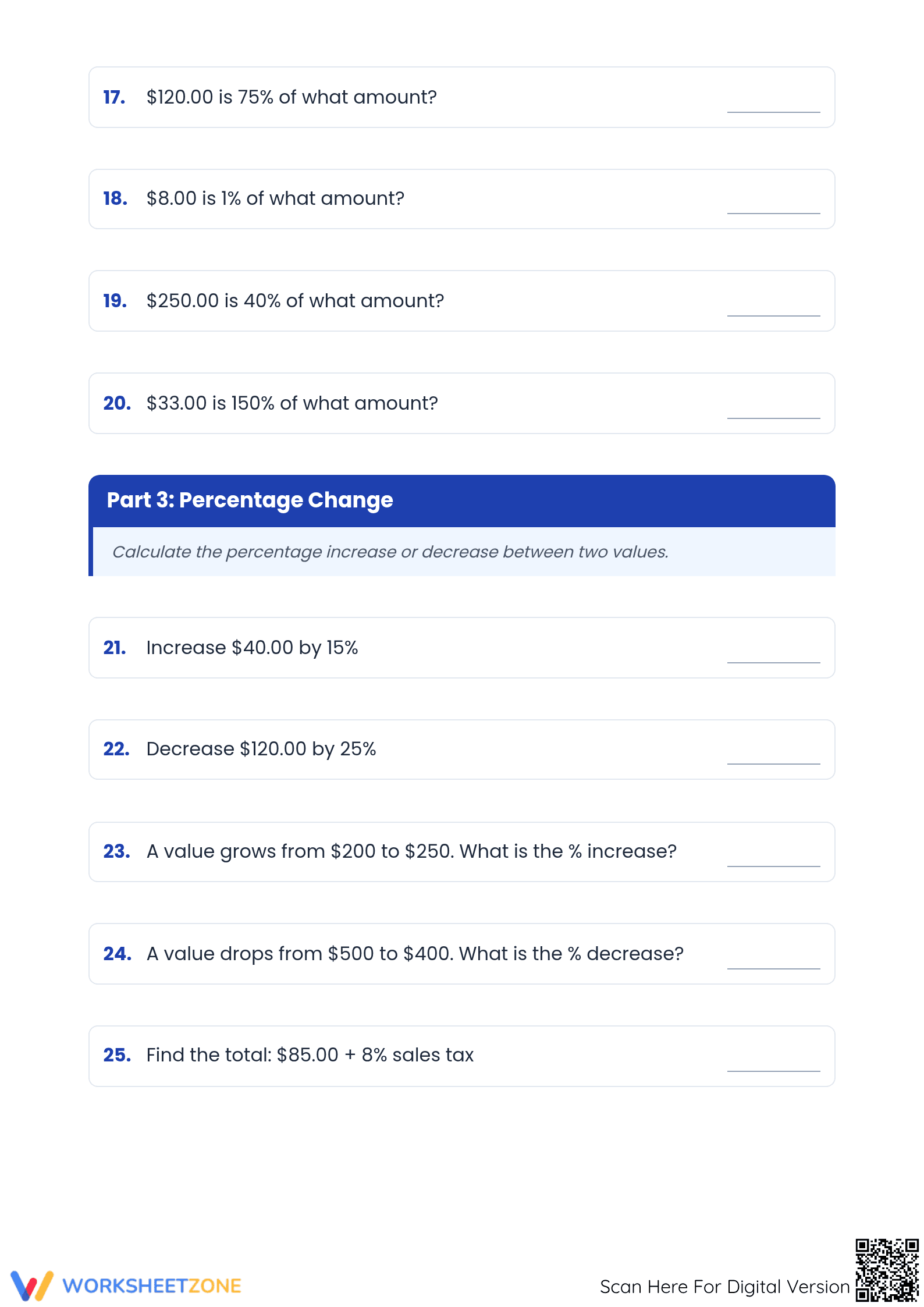 Mixed Percent Calculations: Essential Grade 7 Math Worksheet - Page 3