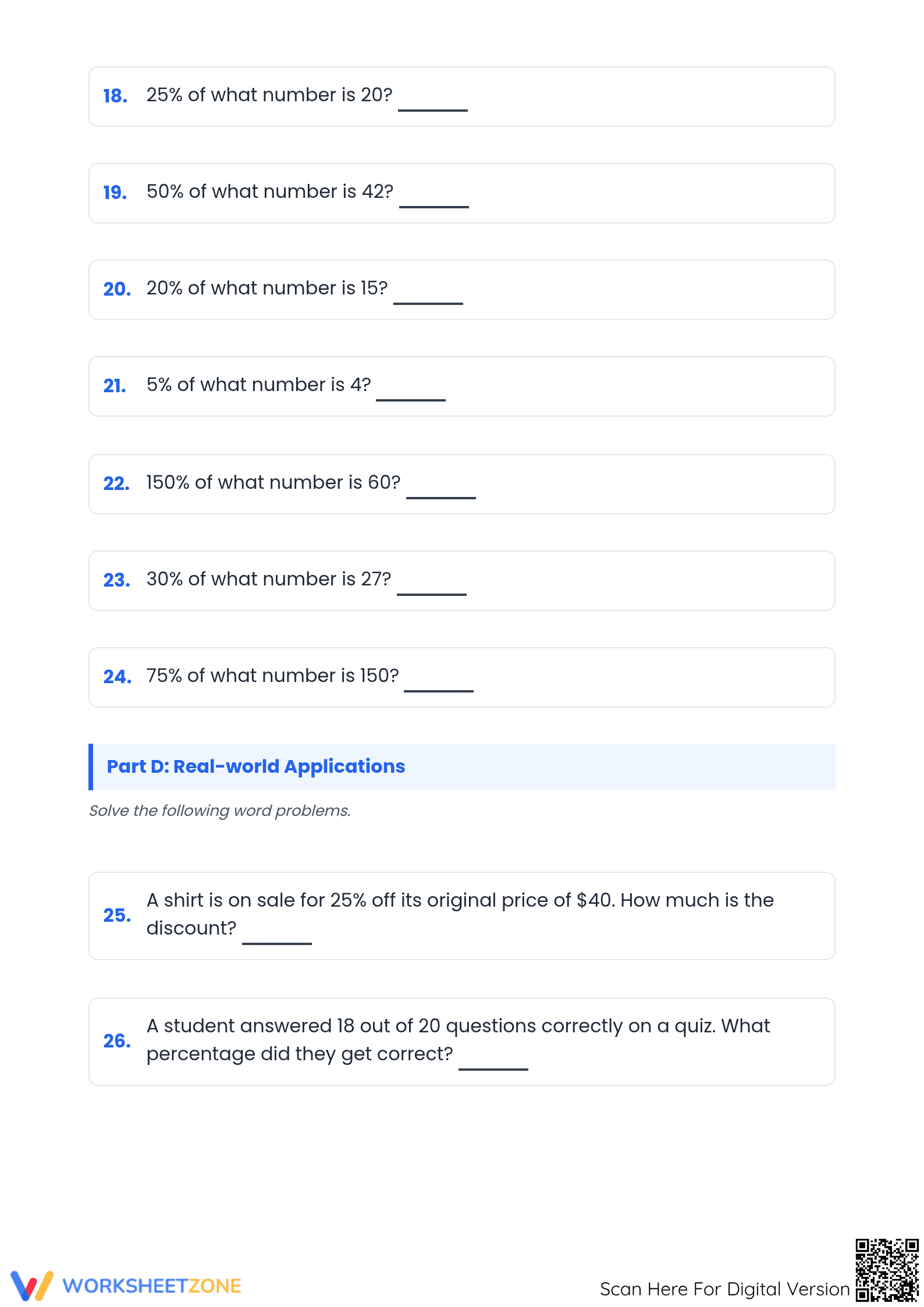 Mixed Percent Calculations Worksheet | Essential Grade 5-8 Math - Page 3