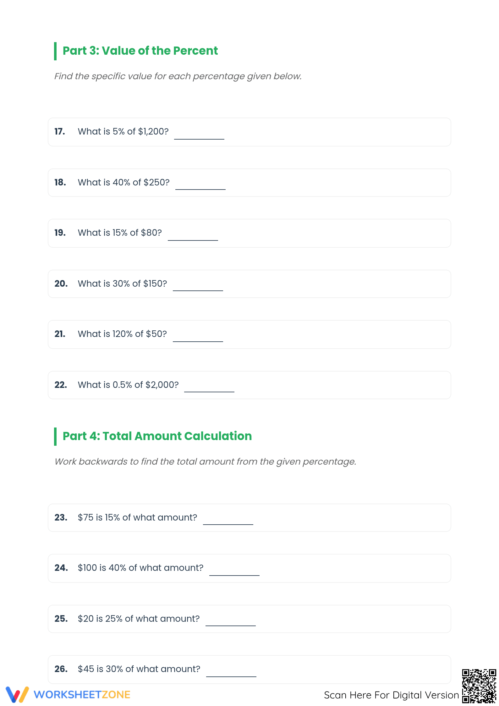 Mixed Percent Calculations - Essential Printable Worksheet - Page 3