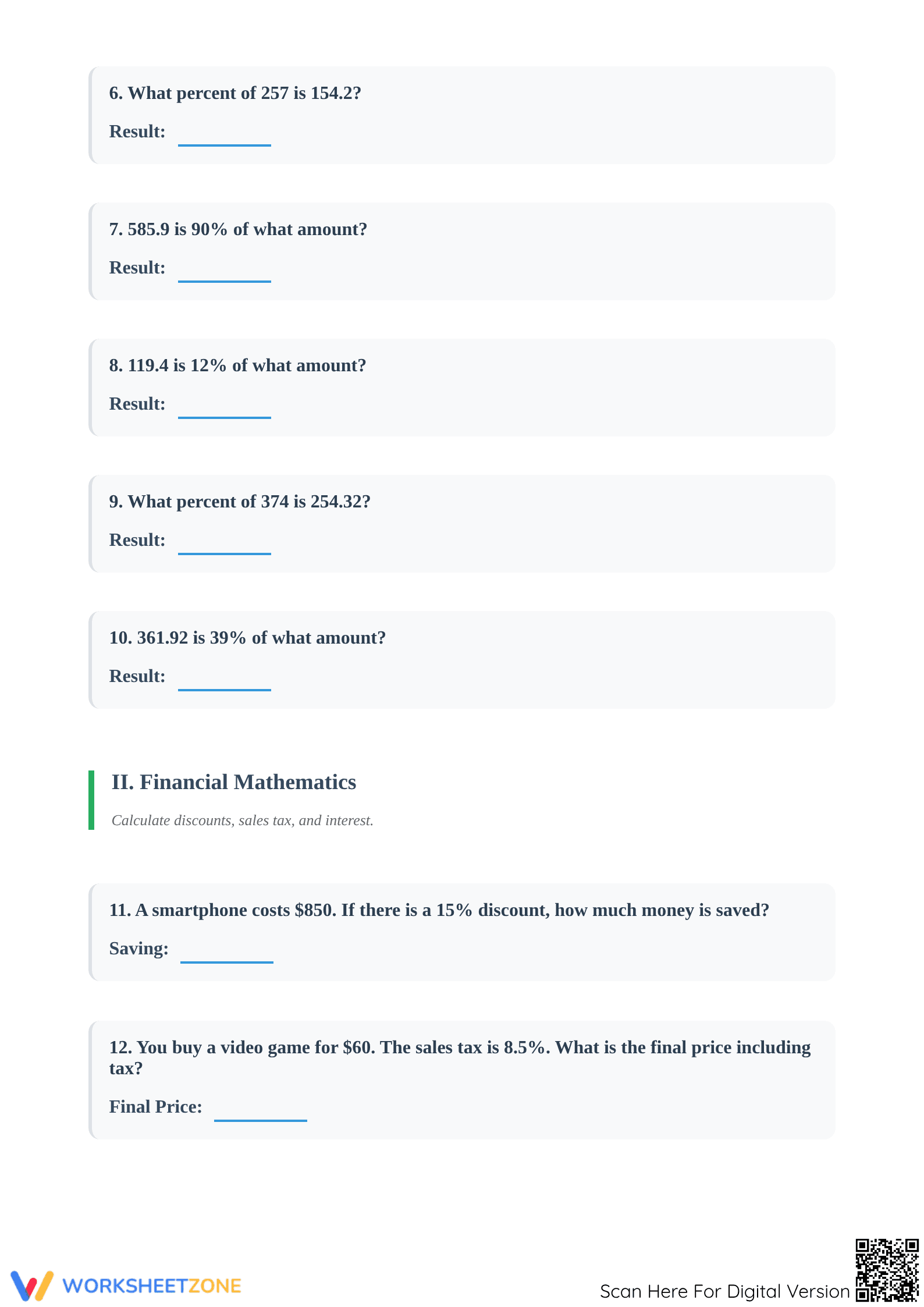 Mixed Percent Calculations Worksheet | Grade 6 Essential - Page 2