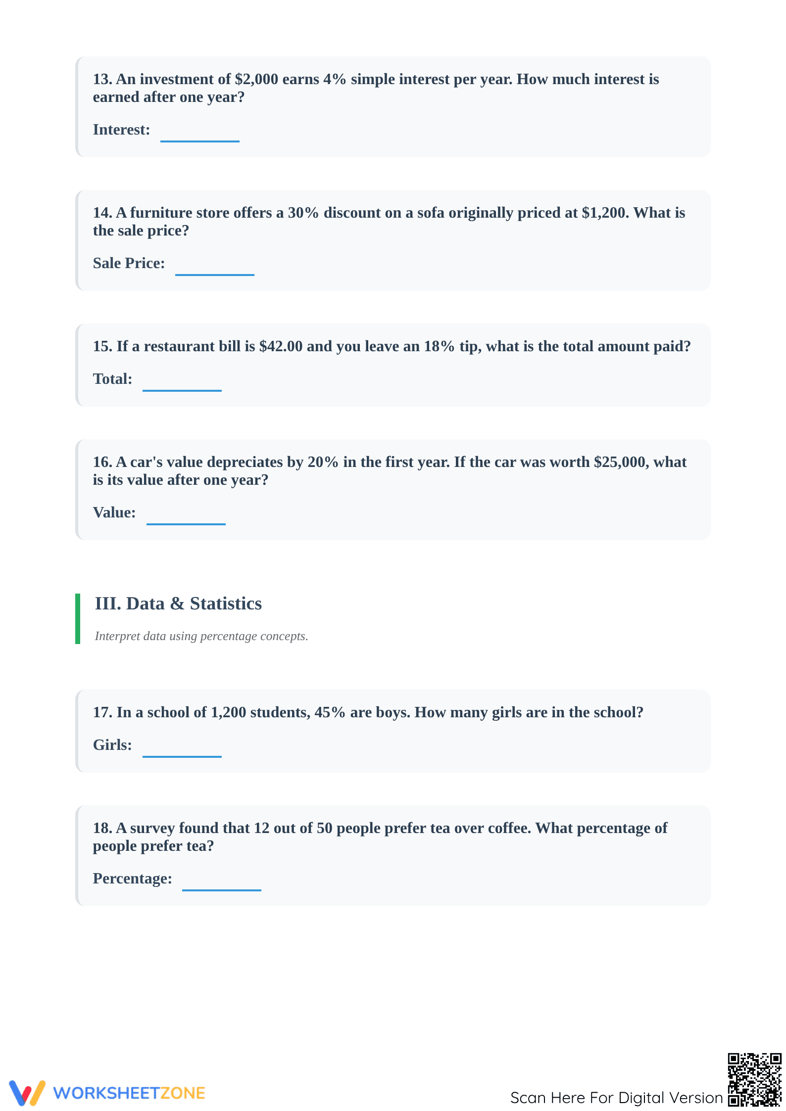 Mixed Percent Calculations Worksheet | Grade 6 Essential - Page 3