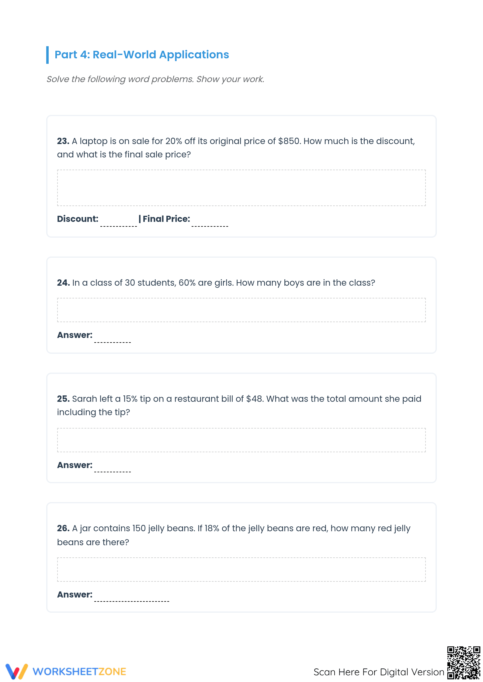 Essential Mixed Percent Calculations Worksheet | Grades 6-8 - Page 4