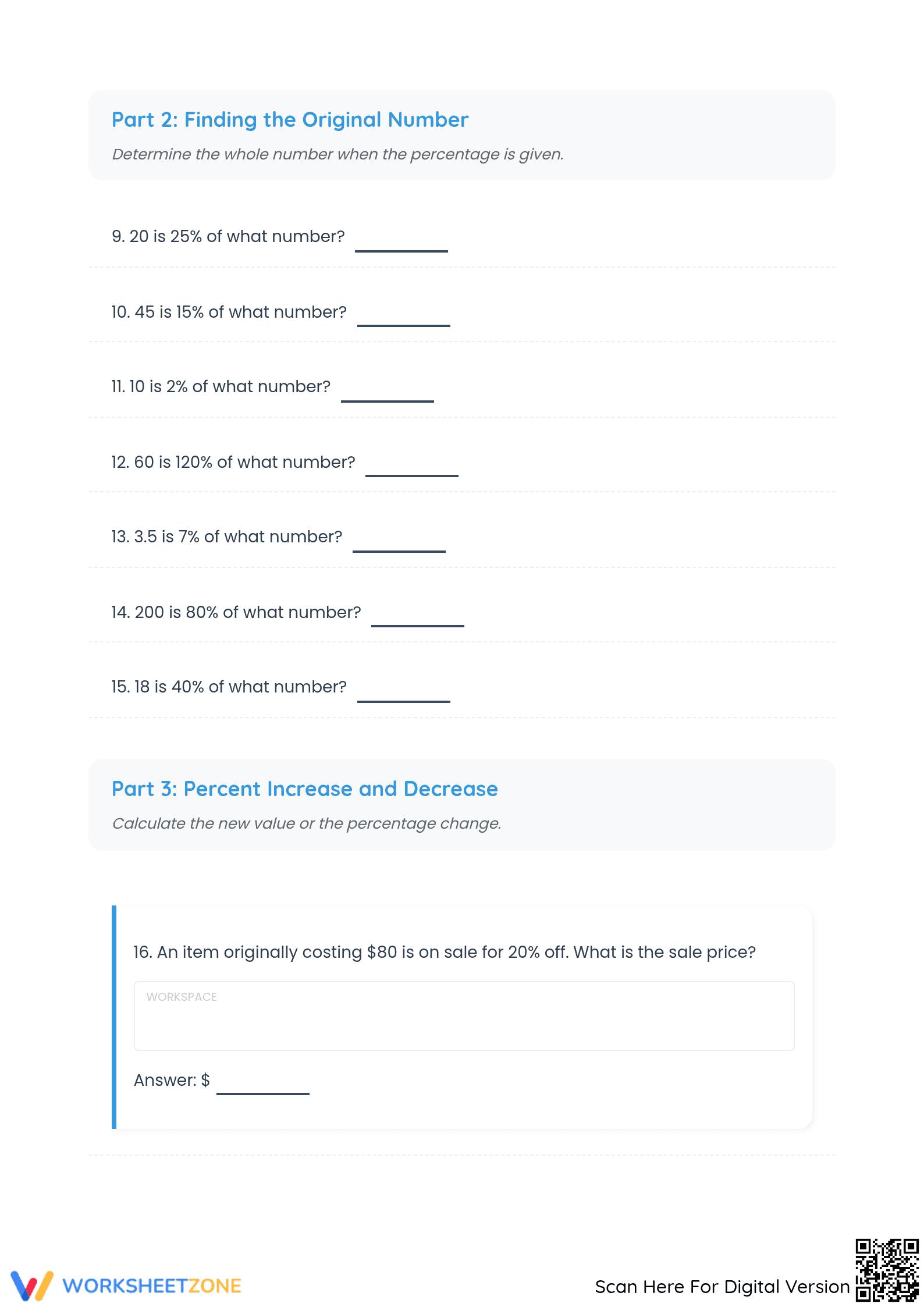 Printable Mixed Percent Calculations Worksheet | Grades 5-8 - Page 2