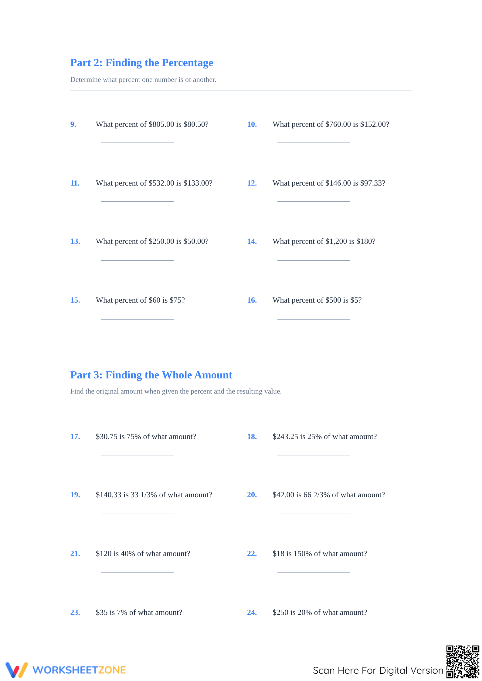 Essential Mixed Percent Calculations Worksheet | Grade 6-8 - Page 2
