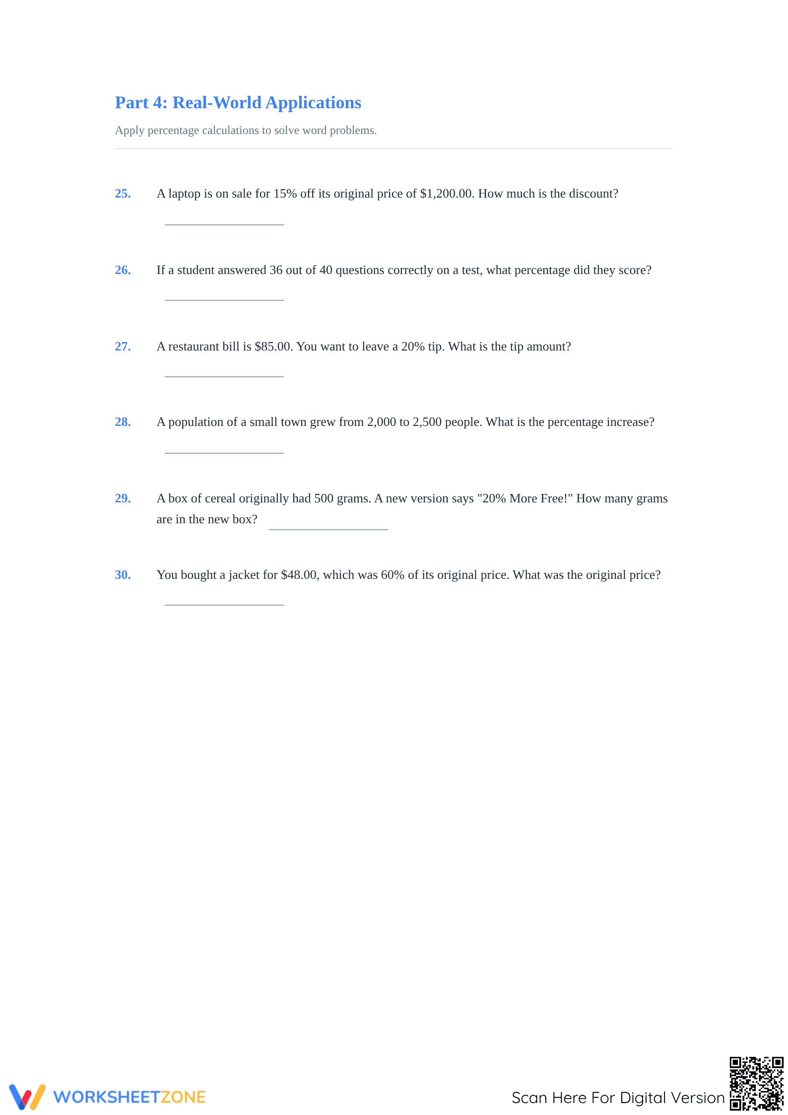 Essential Mixed Percent Calculations Worksheet | Grade 6-8 - Page 3