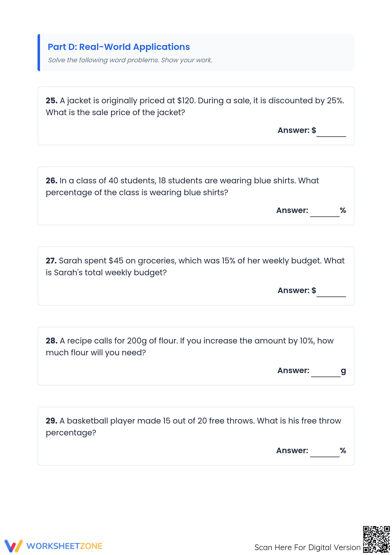 Essential Mixed Percent Calculations Worksheet | Grades 6-8 - Page 3