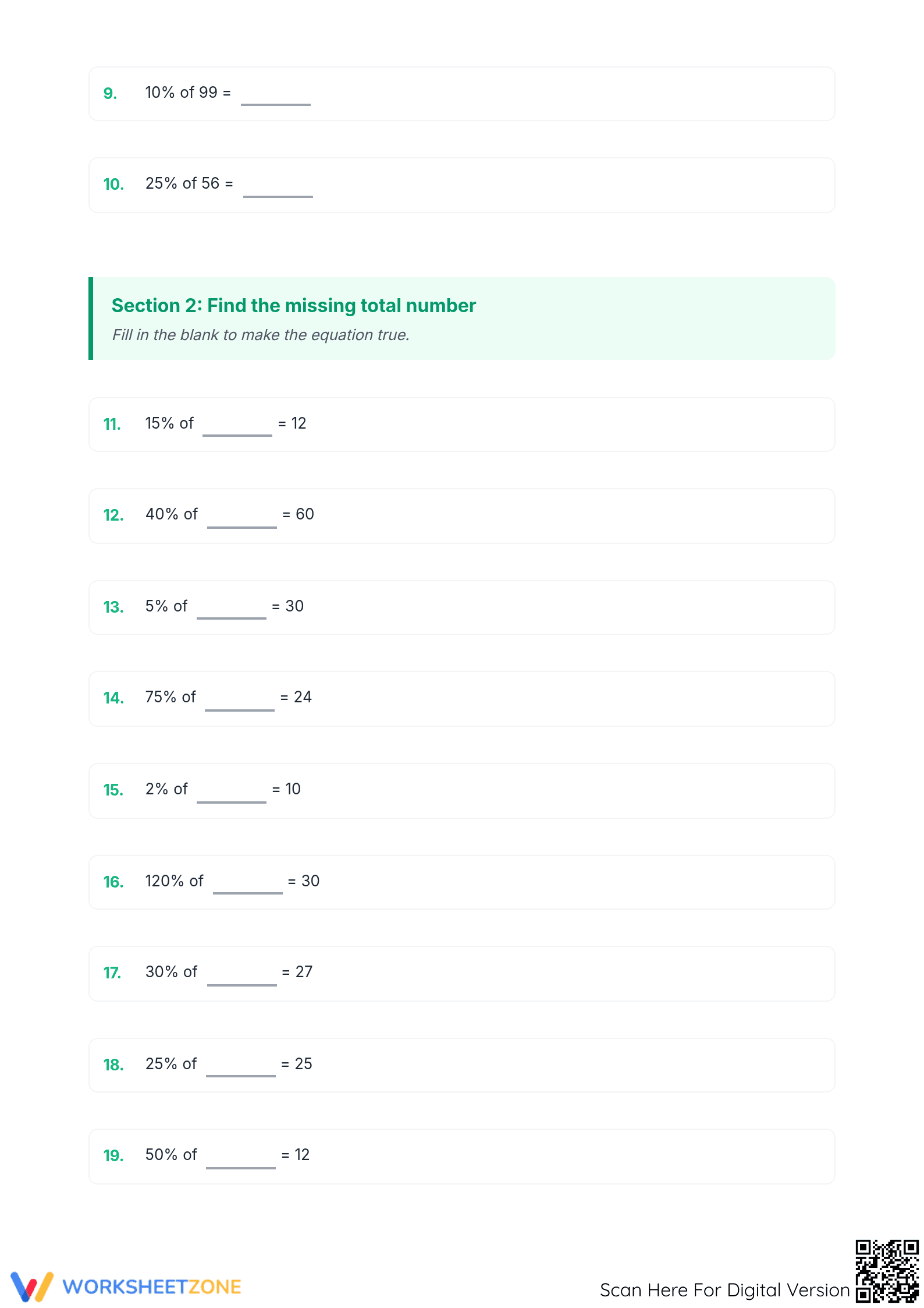 Mixed Percent Calculations Worksheet | Essential Grade 6-8 Math - Page 2