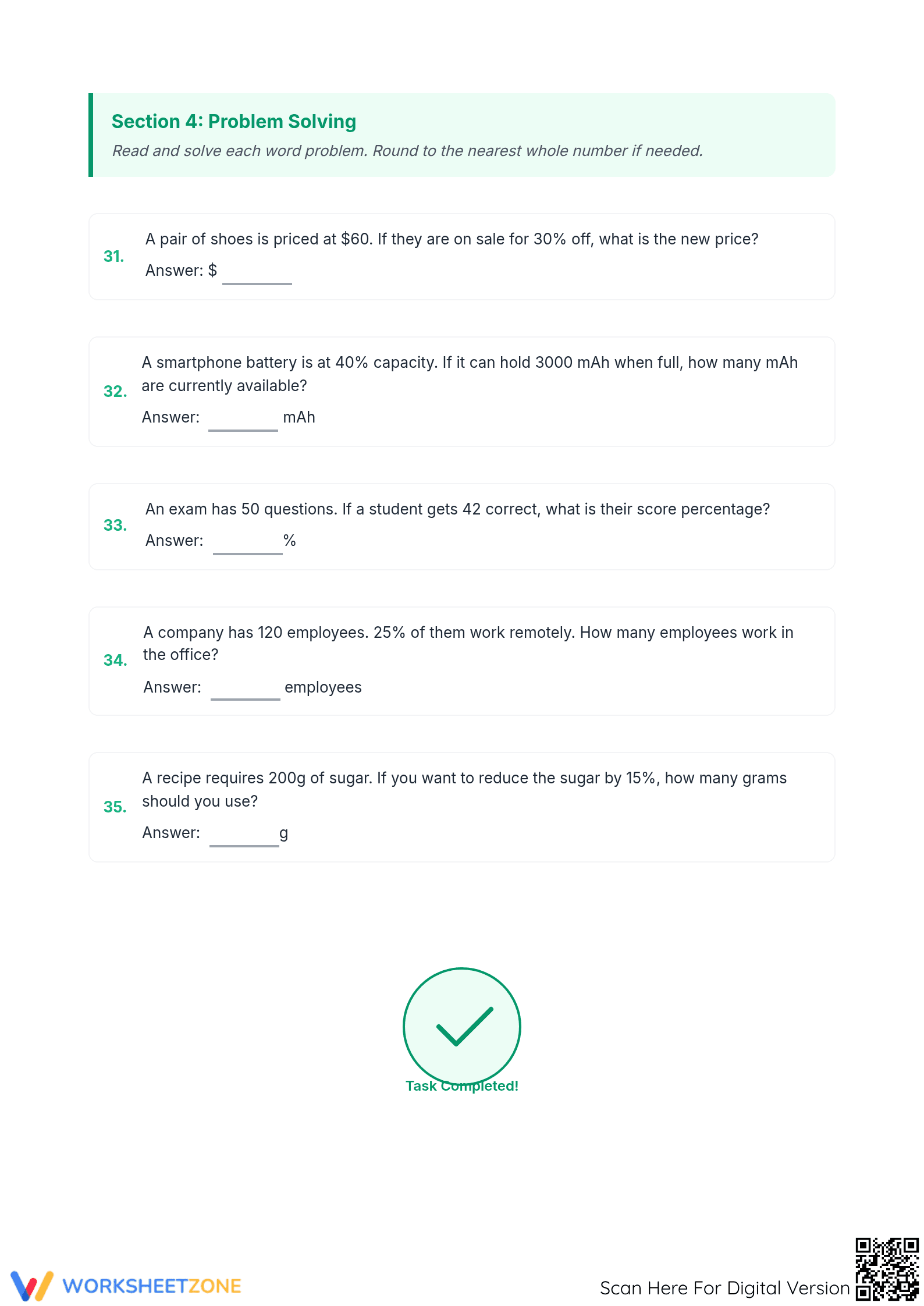 Mixed Percent Calculations Worksheet | Essential Grade 6-8 Math - Page 4