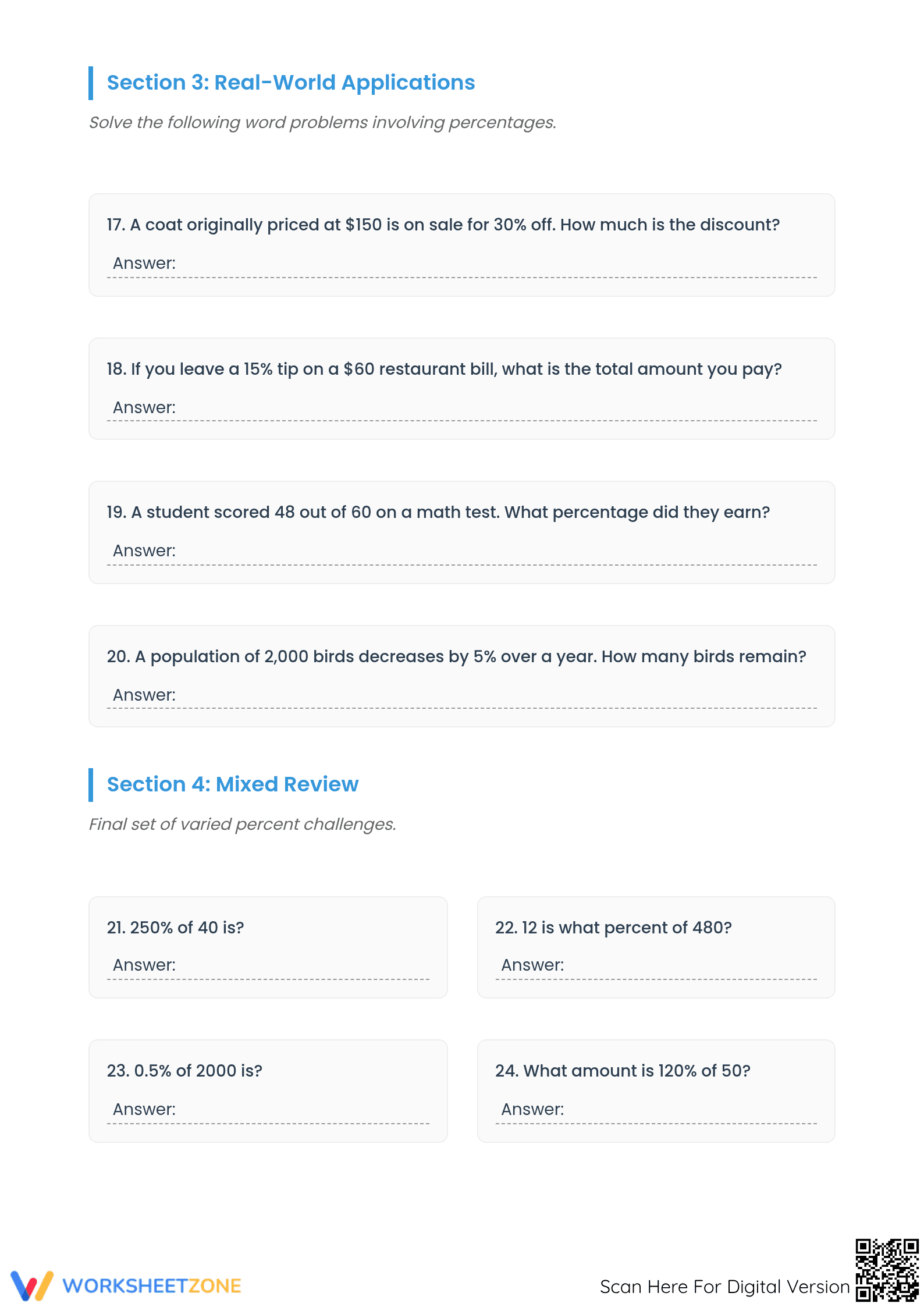 Essential Mixed Percent Calculations Worksheet | Grade 7 - Page 3