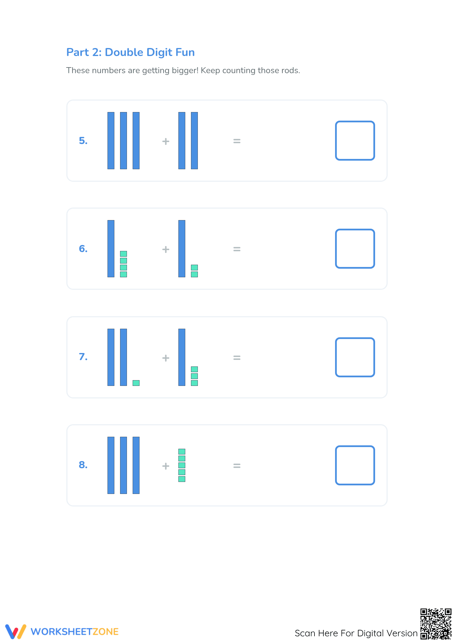 Grade 1-2 Addition with Base 10 Blocks — Printable Worksheet - Page 2