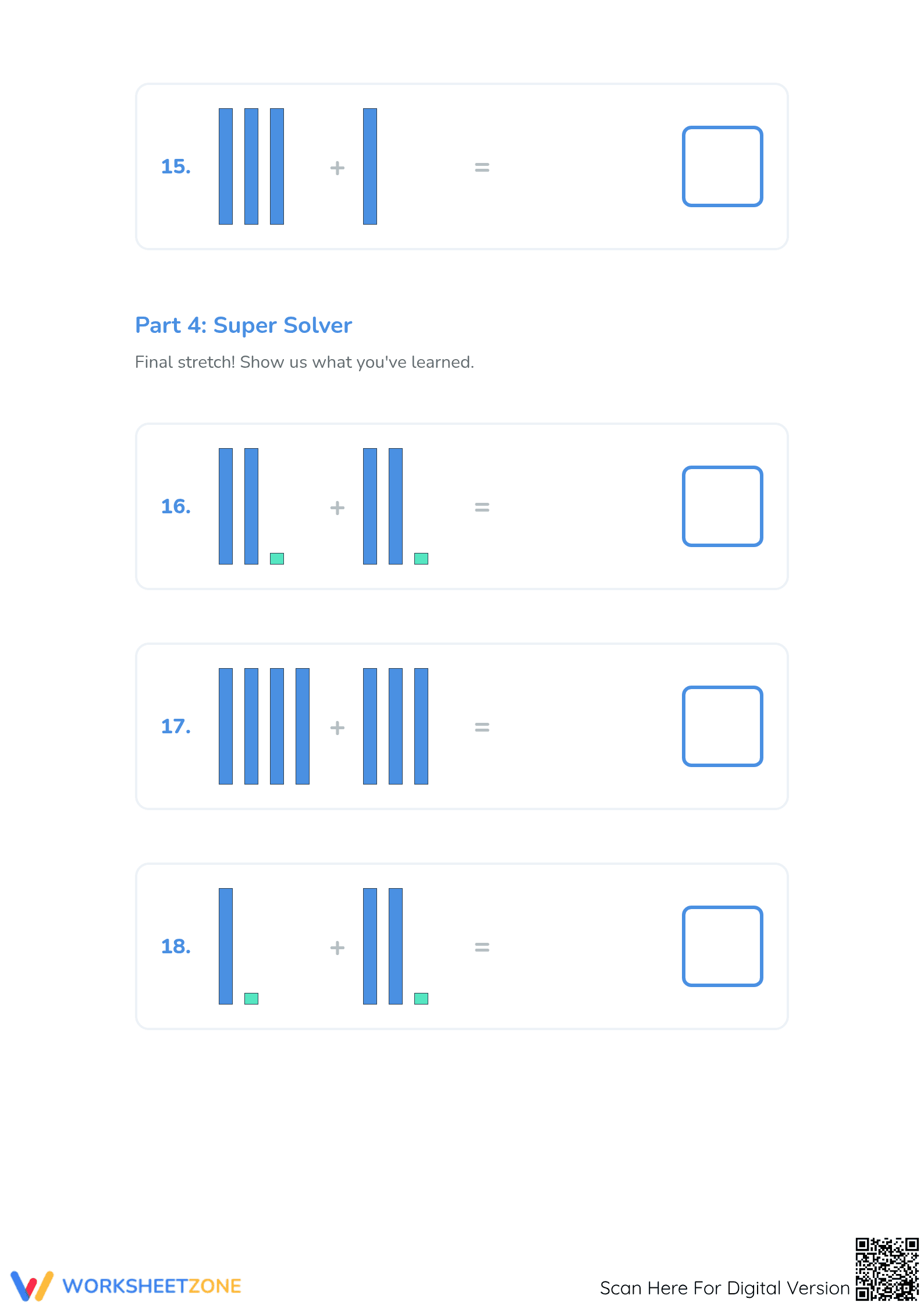 Grade 1-2 Addition with Base 10 Blocks — Printable Worksheet - Page 4