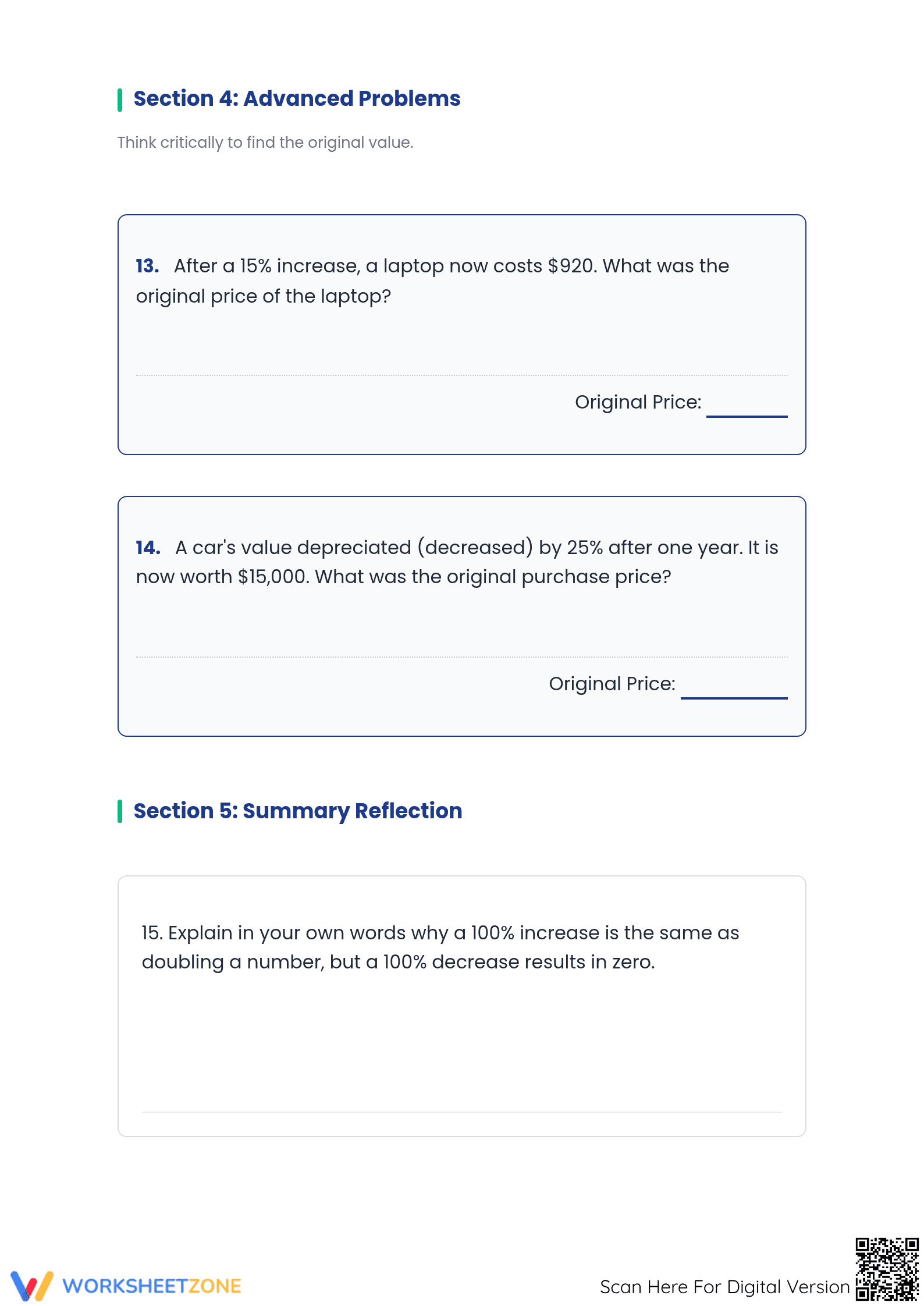 Percent Increase and Decrease Worksheet | Printable Grade 7 Math - Page 4