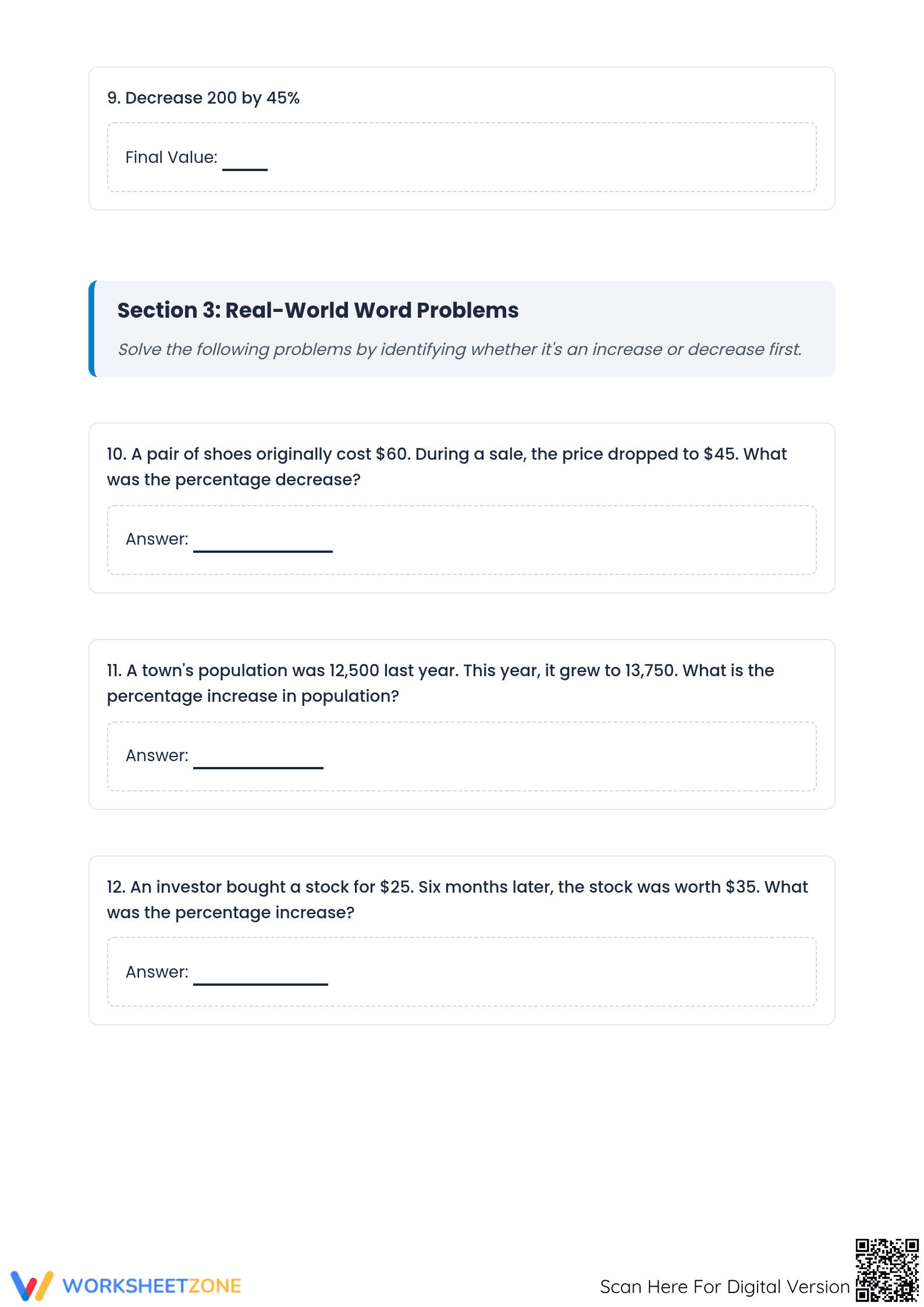 Essential Percent Increase and Decrease Worksheet | Grade 7 - Page 3