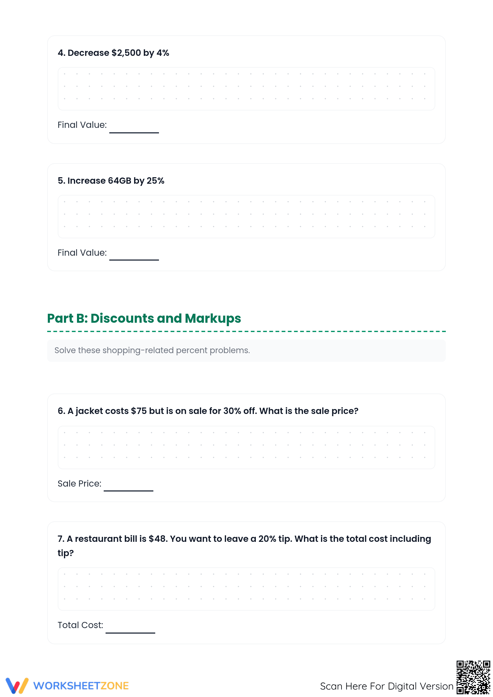 Essential 7.RP.A.3 Worksheet: Real-World Percent Changes - Page 2