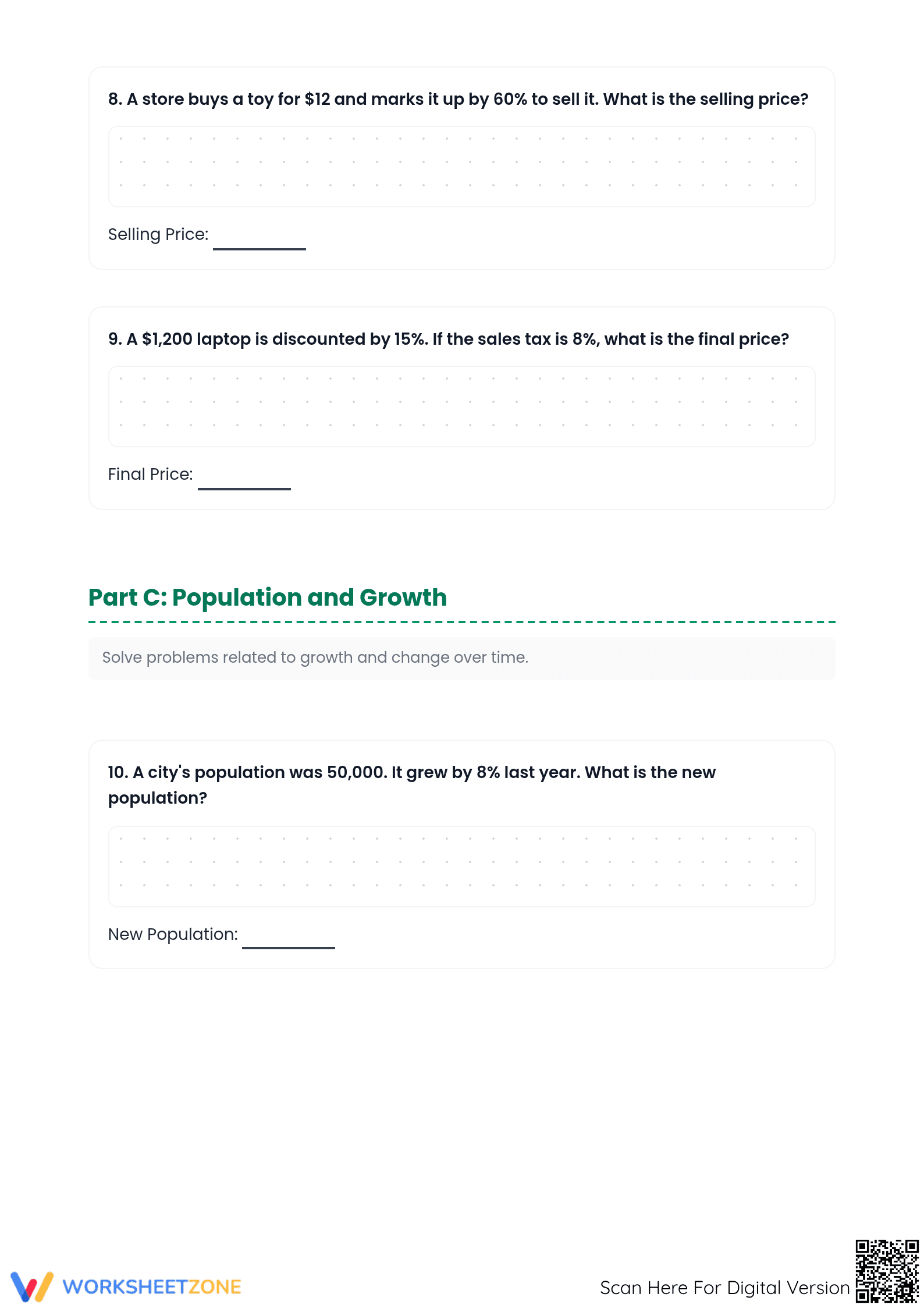Essential 7.RP.A.3 Worksheet: Real-World Percent Changes - Page 3