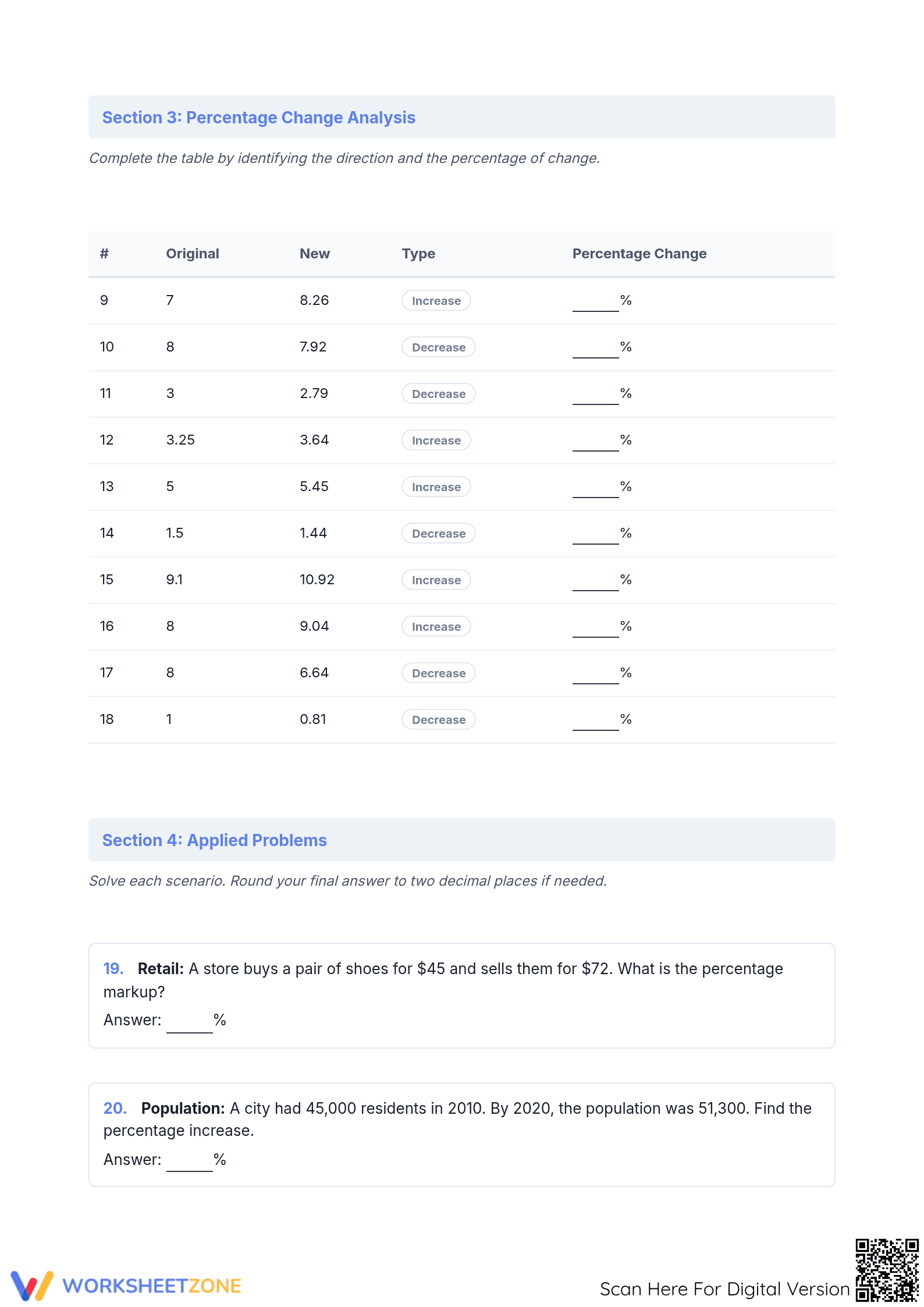 Printable Percent Increase and Decrease | Grade 7 Math - Page 2