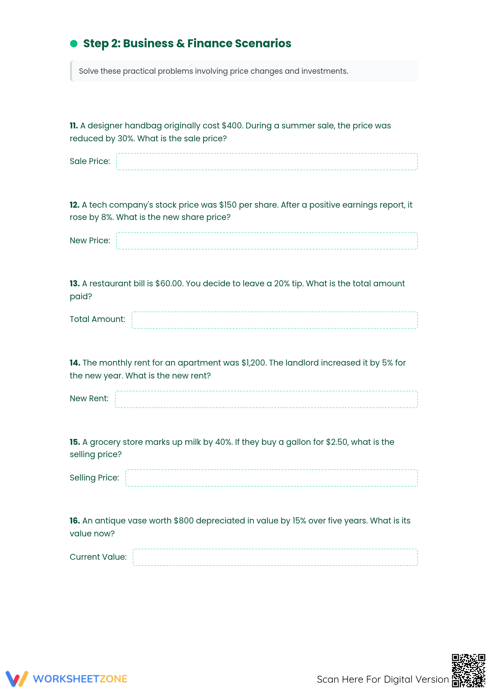 Printable Percent Increase and Decrease Worksheet | Grade 7 - Page 2