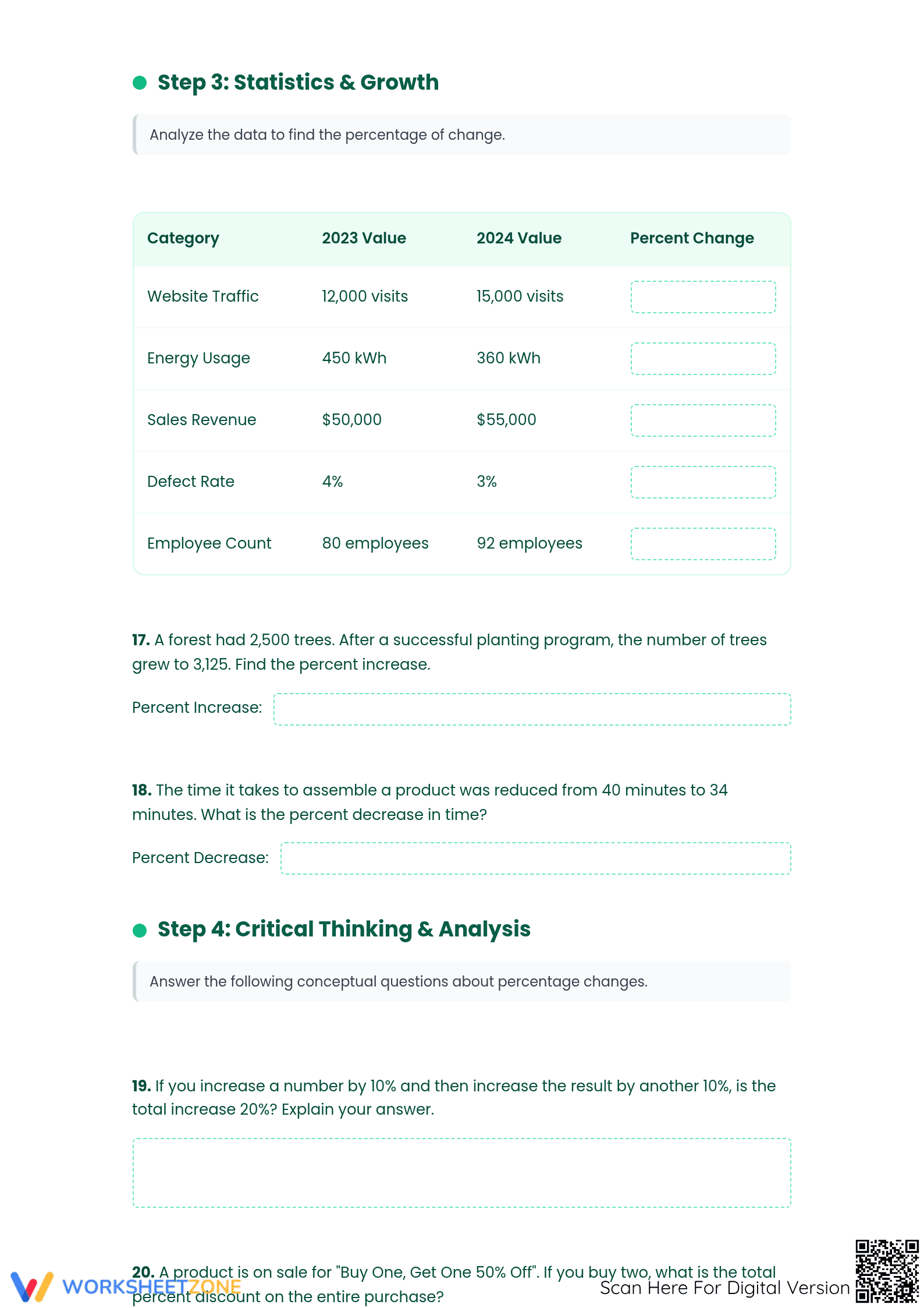 Printable Percent Increase and Decrease Worksheet | Grade 7 - Page 3