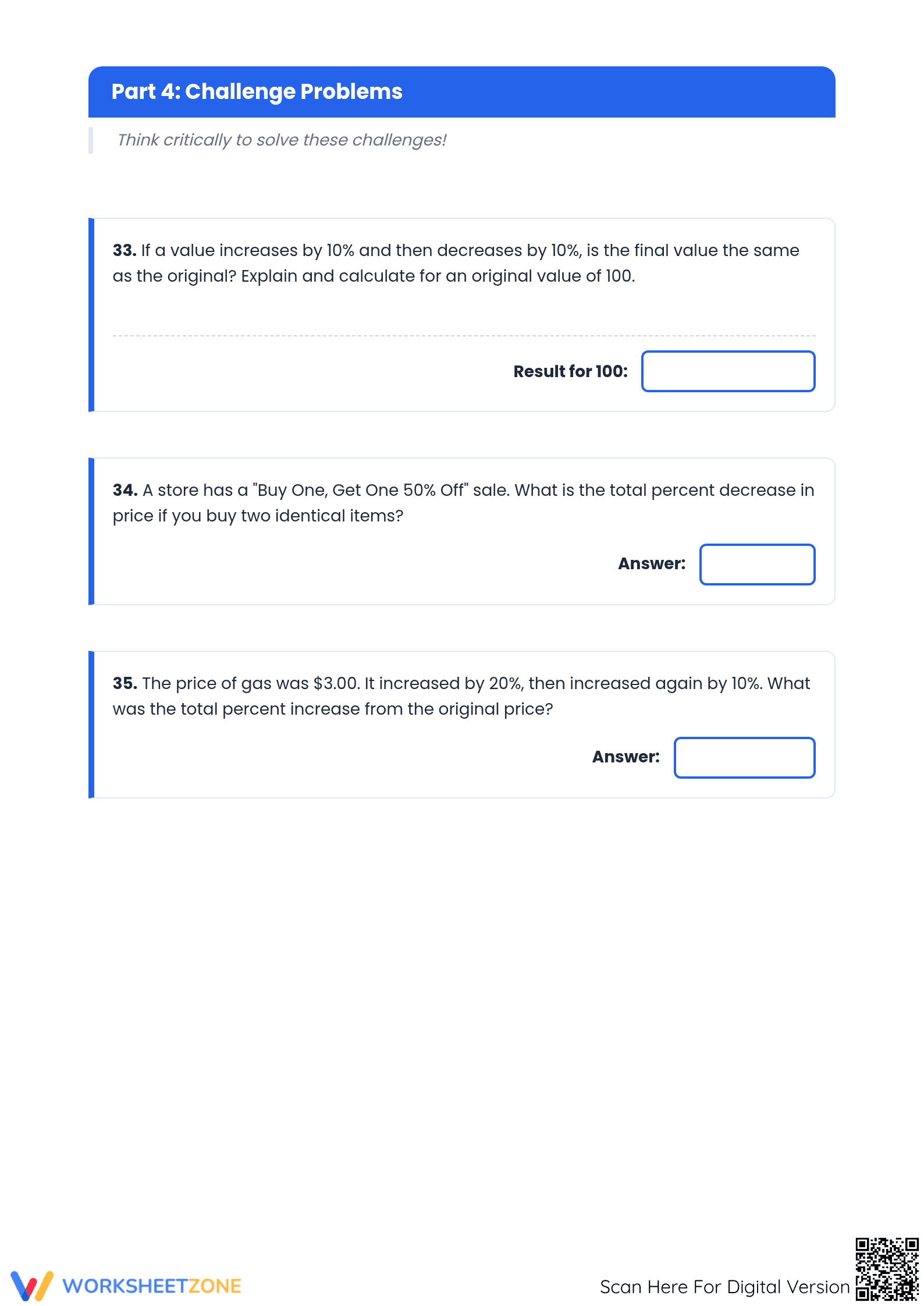 Printable Percent Increase/Decrease Worksheet (Grades 5-8) - Page 5