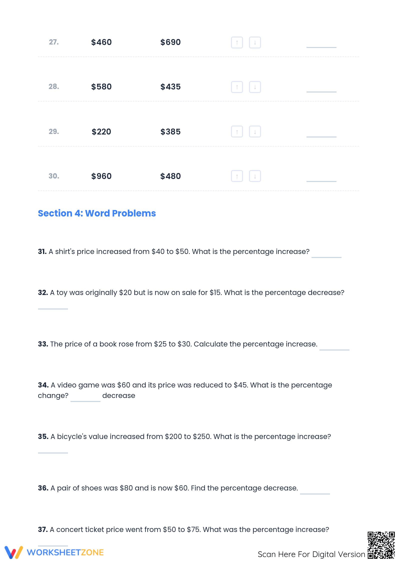 Percent Increase and Decrease Worksheet | Essential Math Grade 7 - Page 4