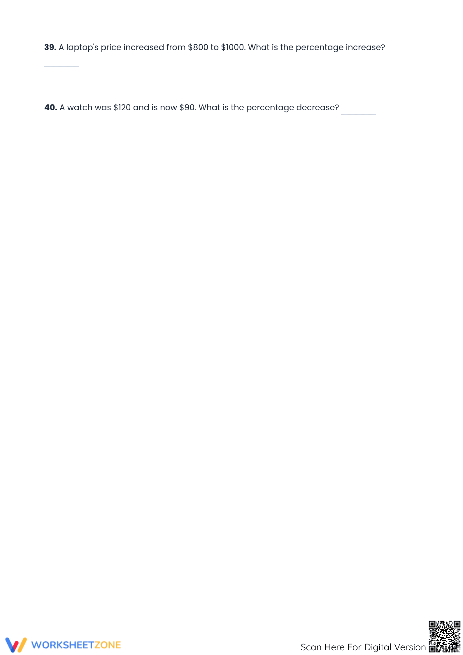 Percent Increase and Decrease Worksheet | Essential Math Grade 7 - Page 5
