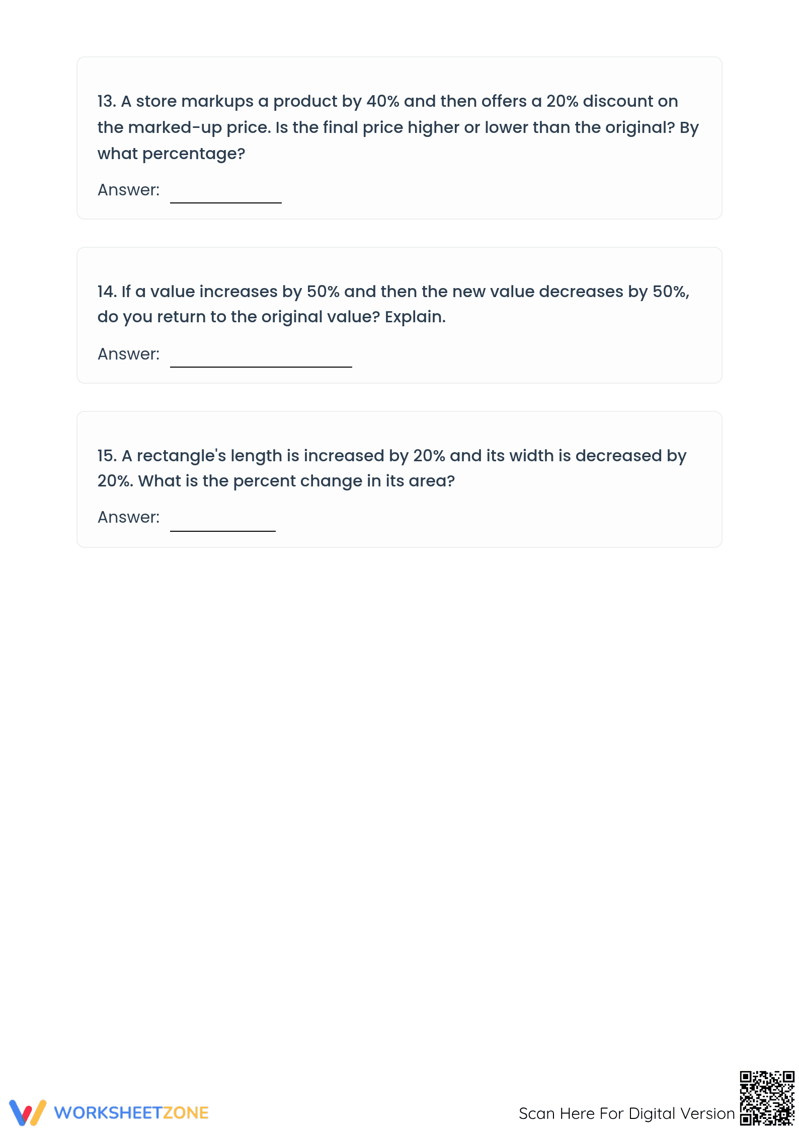 Percent Increase and Decrease Worksheet | Printable Math - Page 4