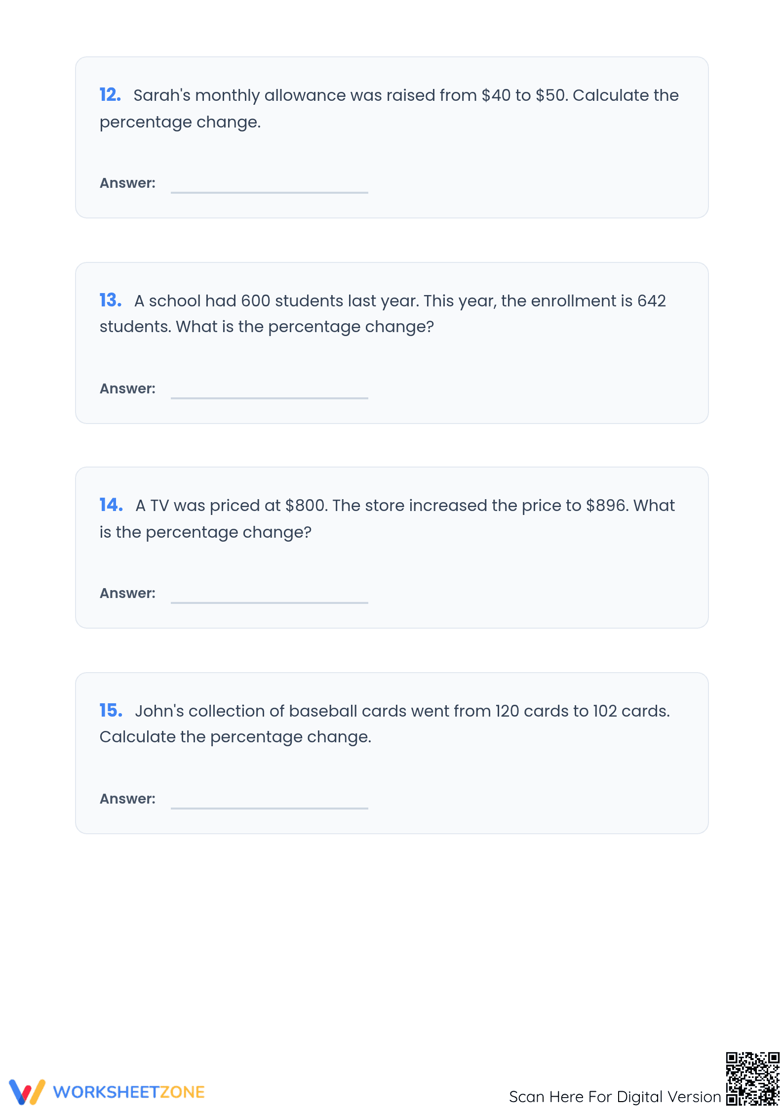 Printable Percent Increase and Decrease Worksheet | Grade 7 - Page 3