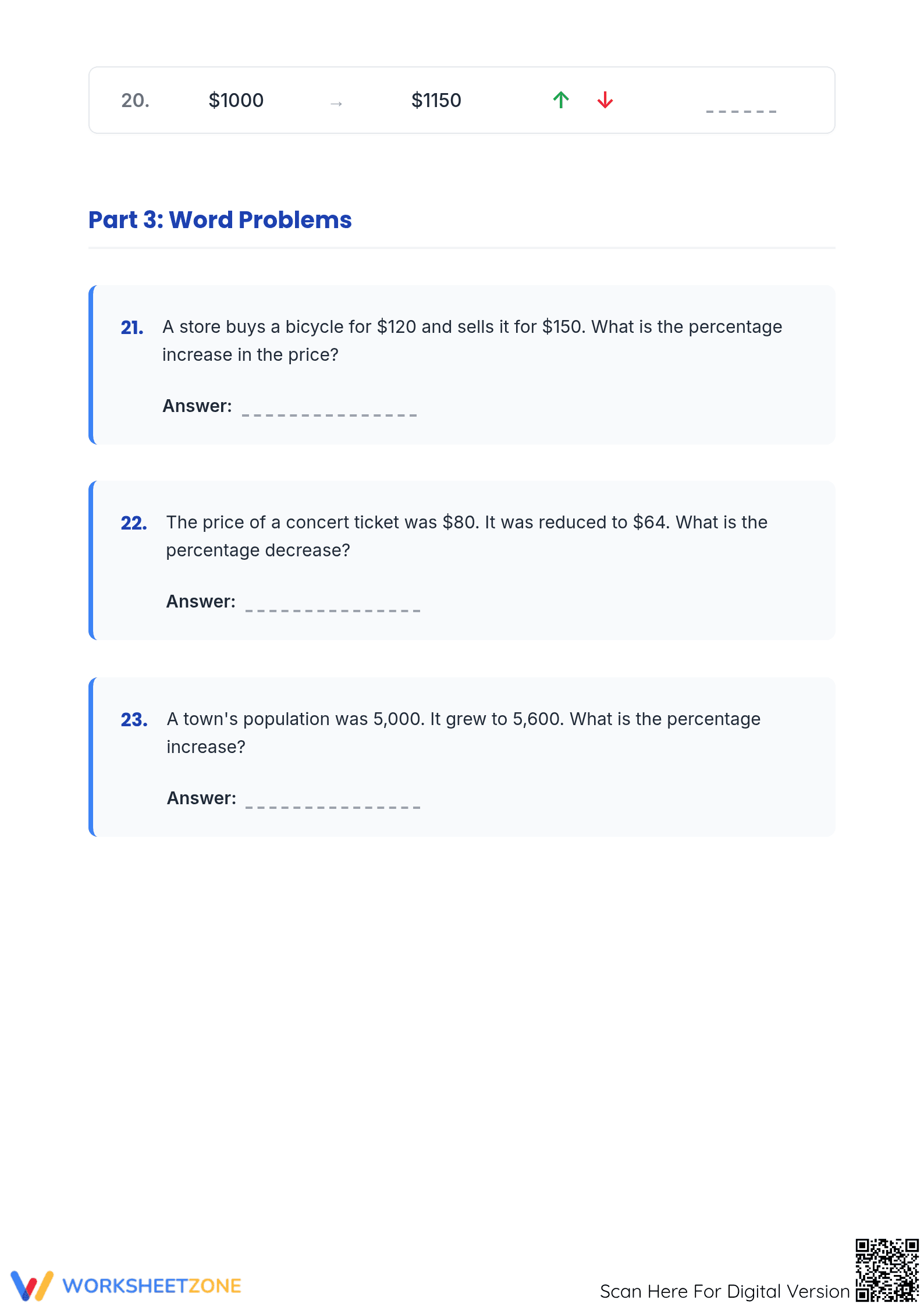 Percent Increase/Decrease | Essential Grade 7 Worksheet - Page 3