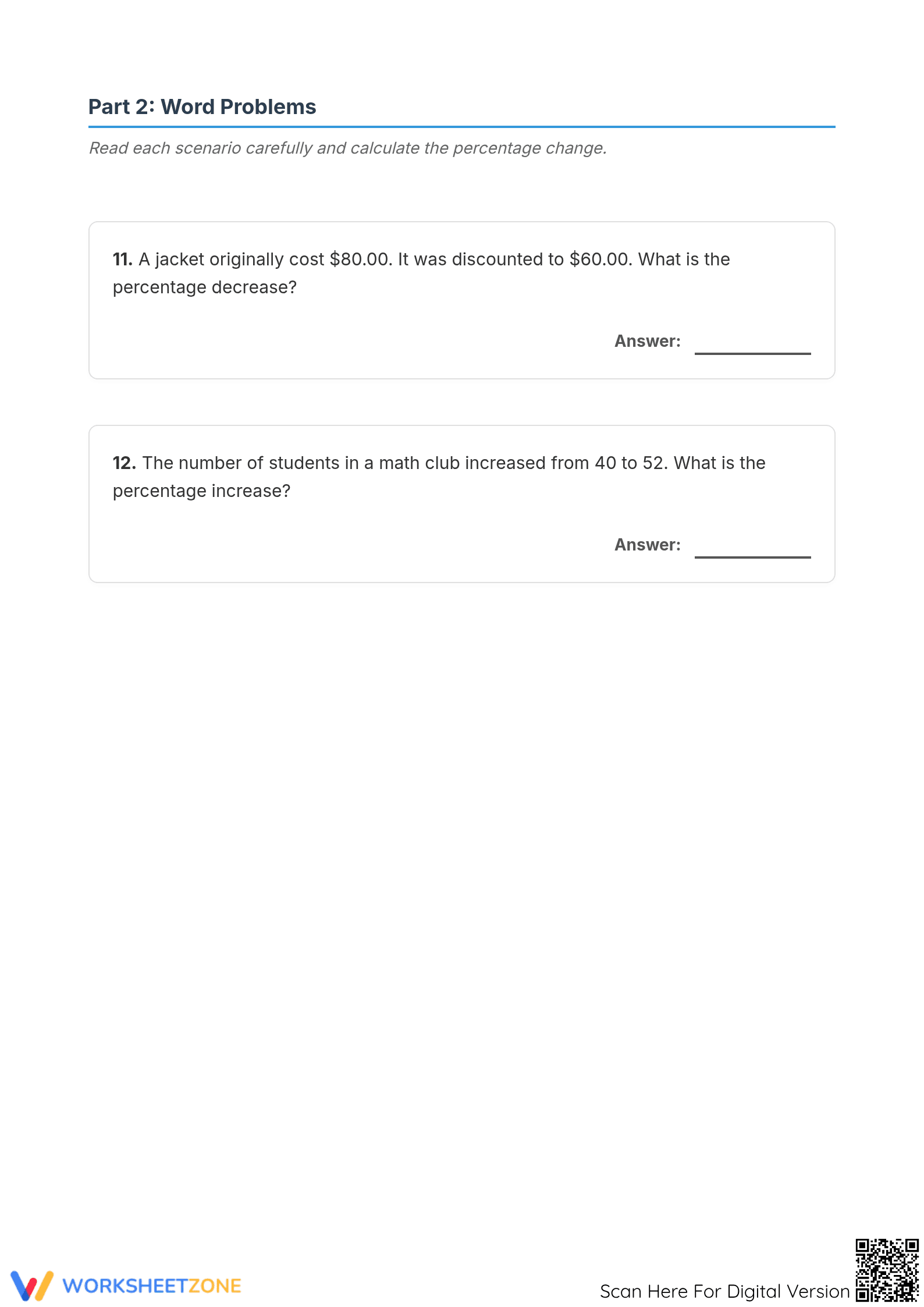 Printable Percent Increase and Decrease Worksheet — Grade 7 - Page 3