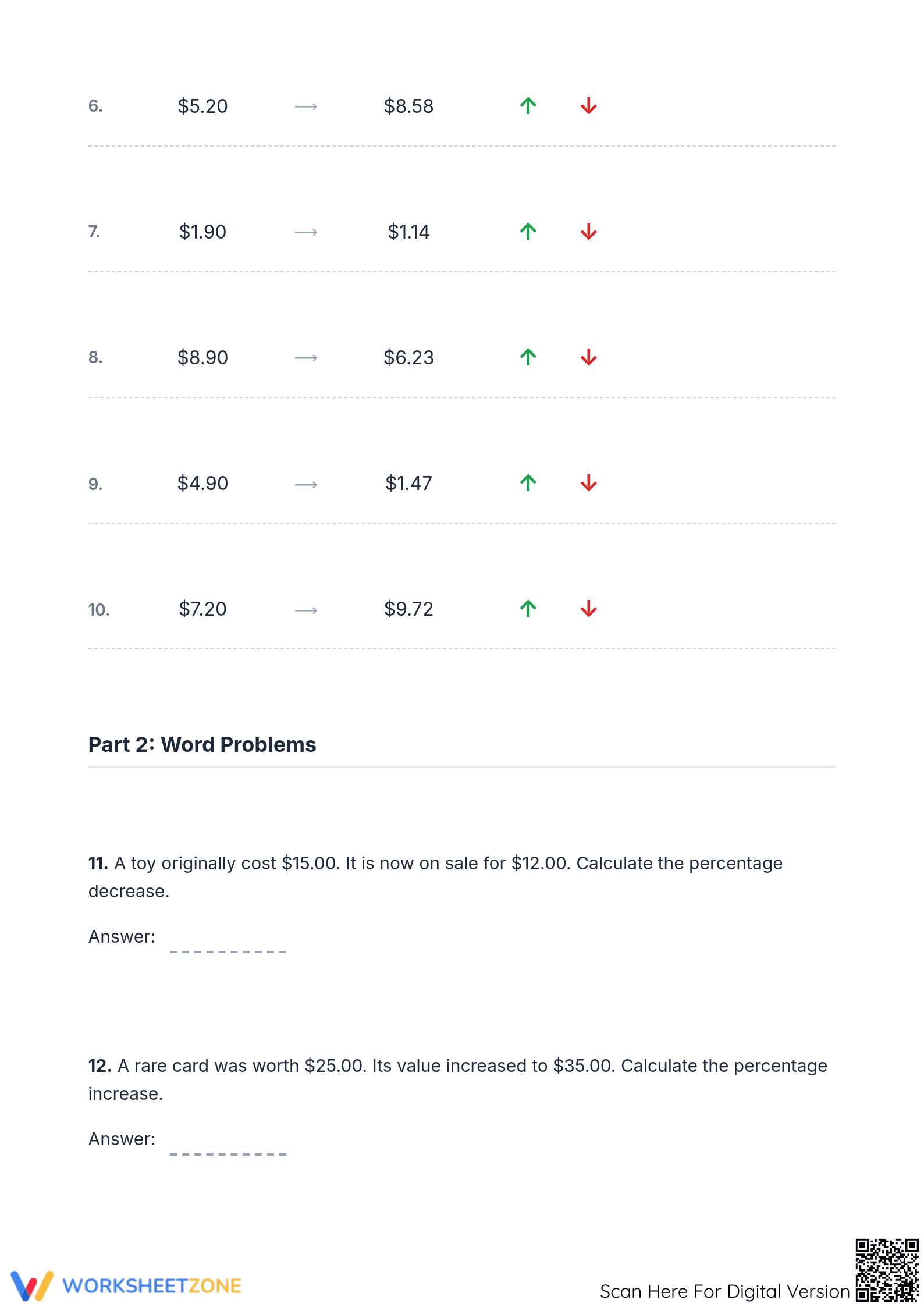 Essential Percent Increase/Decrease Worksheet — Grade 7 - Page 2