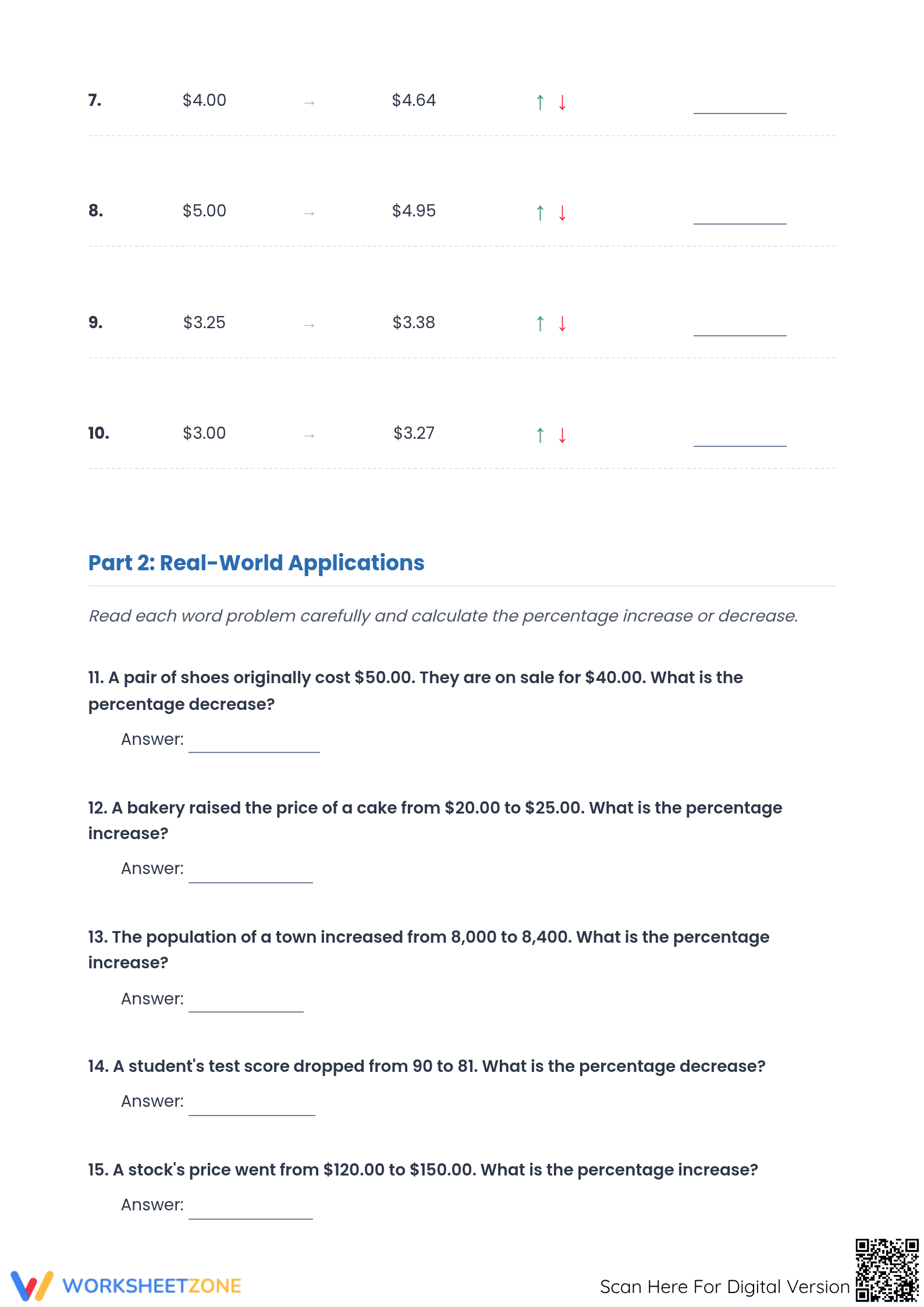 Essential Percent Increase & Decrease Worksheet | Grades 6-8 - Page 2