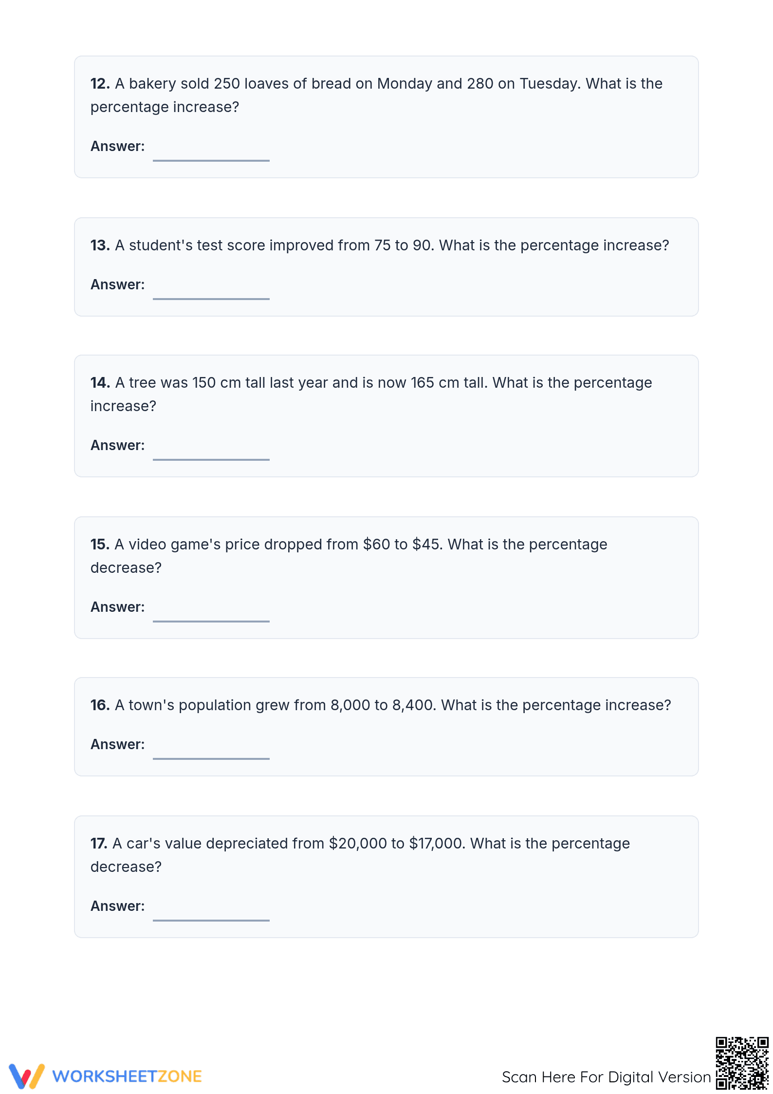 Printable Percent Increase and Decrease Worksheet | Grade 7 - Page 3