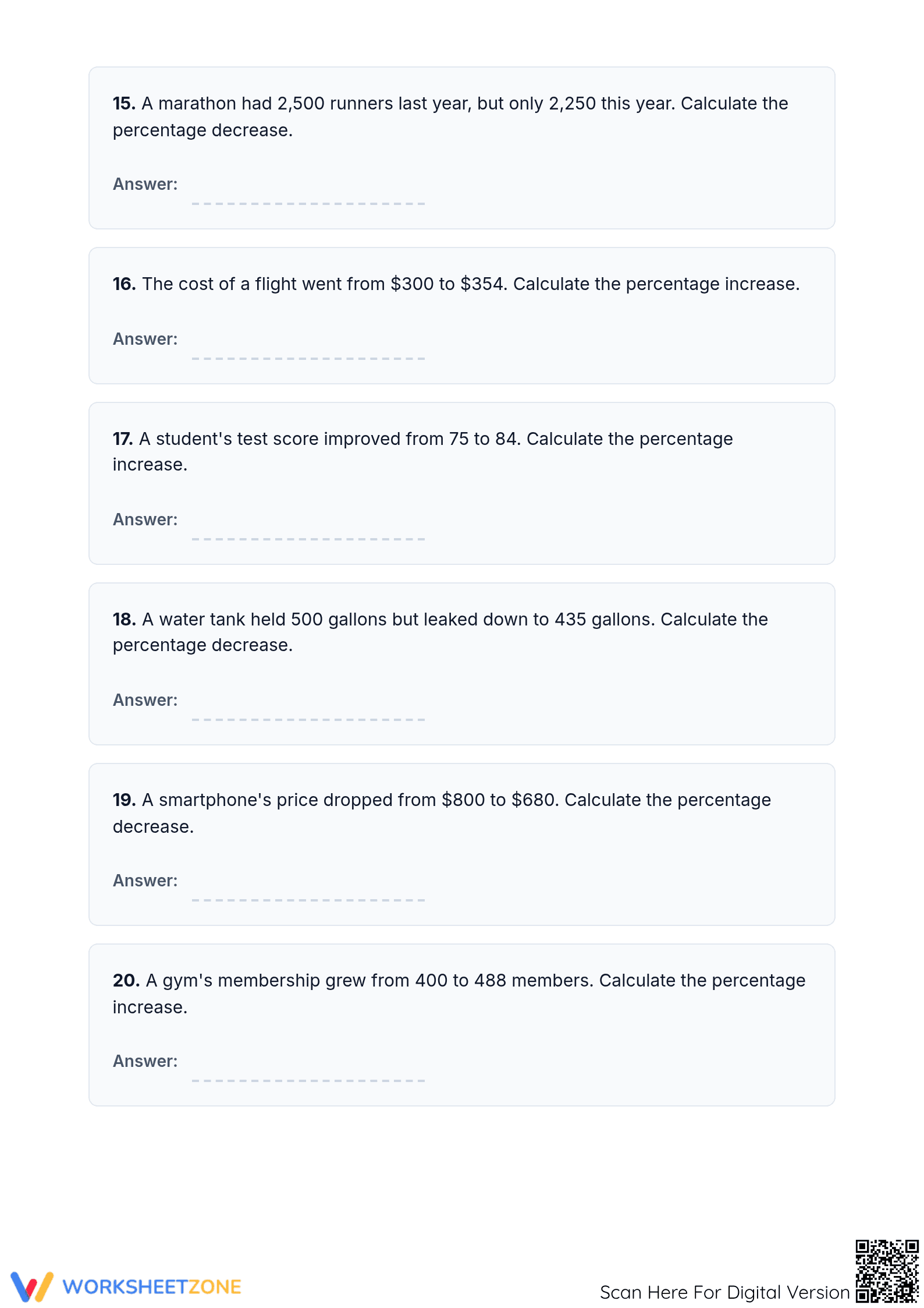 Printable Percent Increase and Decrease Worksheet | Grade 7 - Page 3